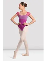 BLOCH & MIRELLA M20001LM CAP SLEEVE MESH PANEL LEOTARD WITH CURVED BUST AND OPEN BACK
