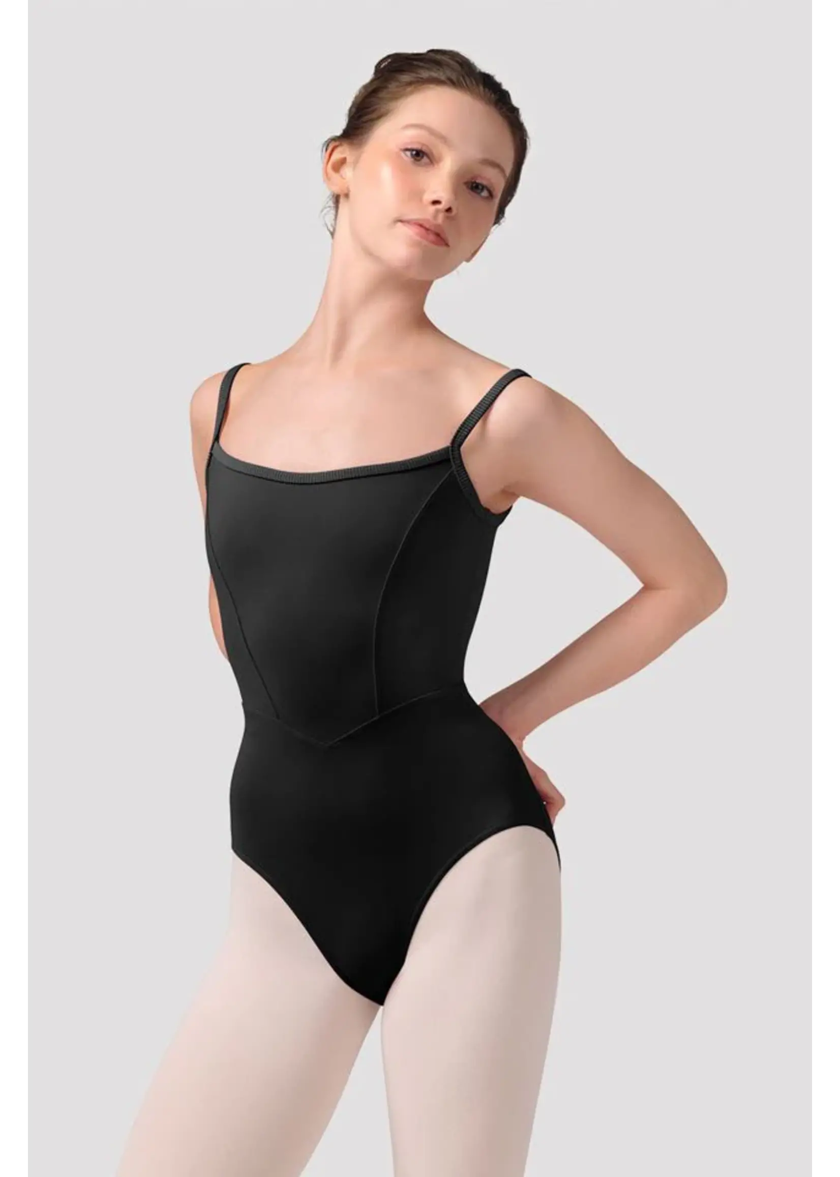 BLOCH & MIRELLA M70003LM SEAMED BODICE CAMISOLE LEOTARD WITH LOW MESH BACK