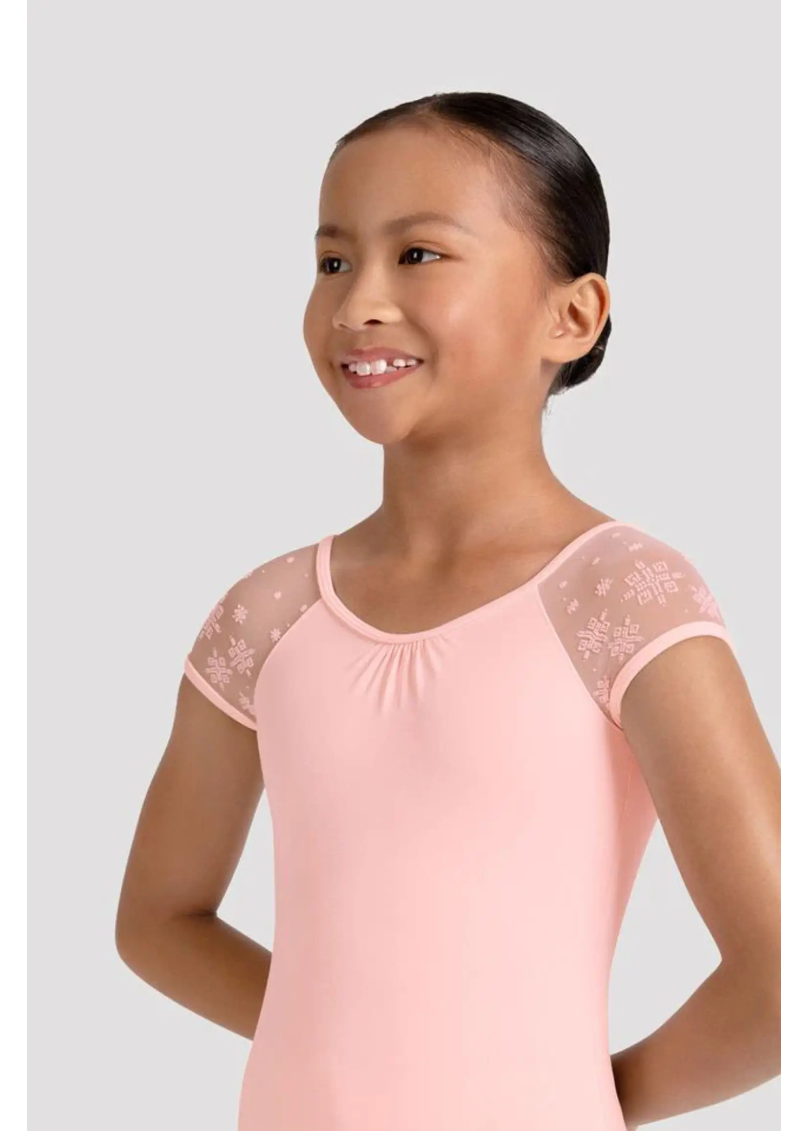 BLOCH & MIRELLA M20004C GATHERED SCOOP NECK KALEIDOSCOPE MESH CAP SLEEVE LEOTARD