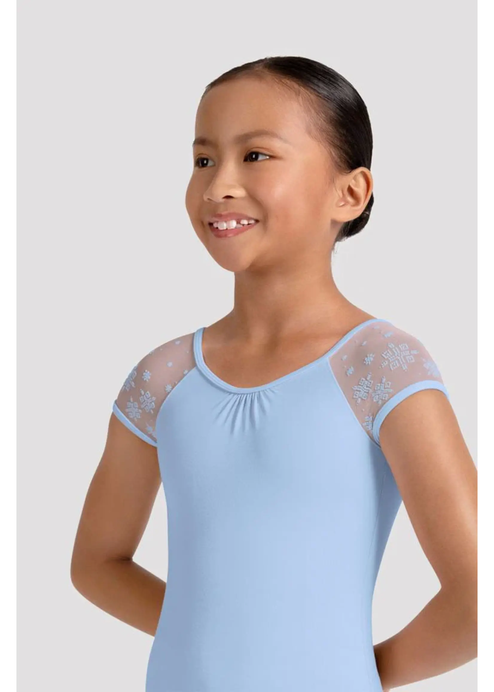 BLOCH & MIRELLA M20004C GATHERED SCOOP NECK KALEIDOSCOPE MESH CAP SLEEVE LEOTARD