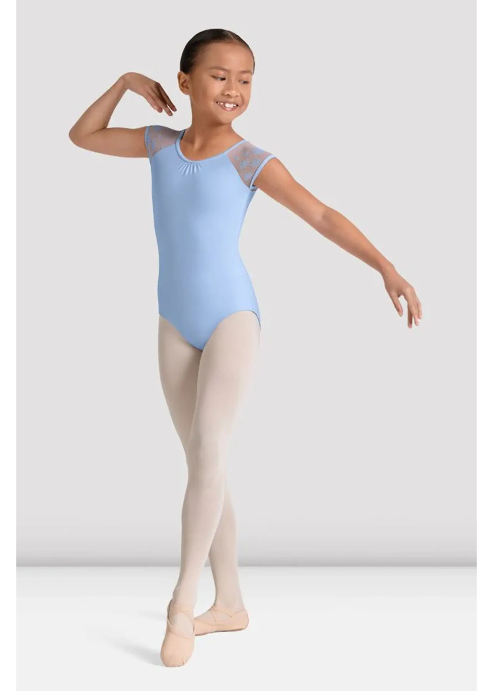 BLOCH & MIRELLA M20004C GATHERED SCOOP NECK KALEIDOSCOPE MESH CAP SLEEVE LEOTARD