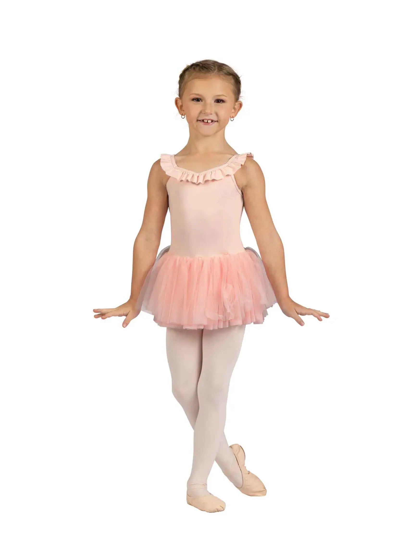 DANSHUZ 25206C BABETTE RUFFLE TRIMMED MESH BOW BACK LEOTARD DRESS