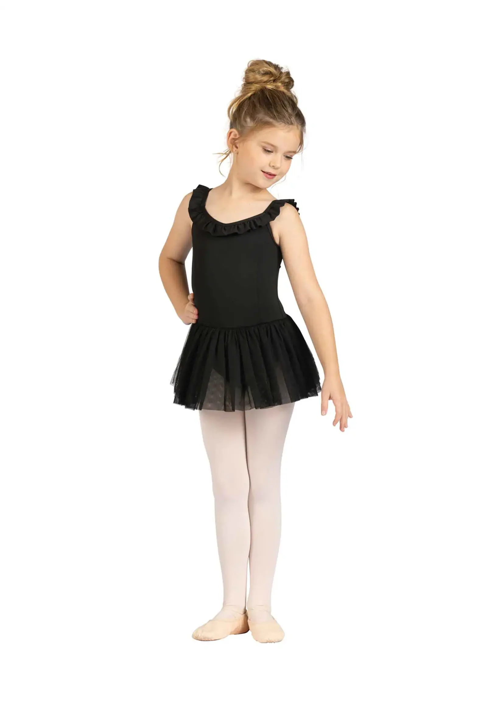 DANSHUZ 25206C BABETTE RUFFLE TRIMMED MESH BOW BACK LEOTARD DRESS