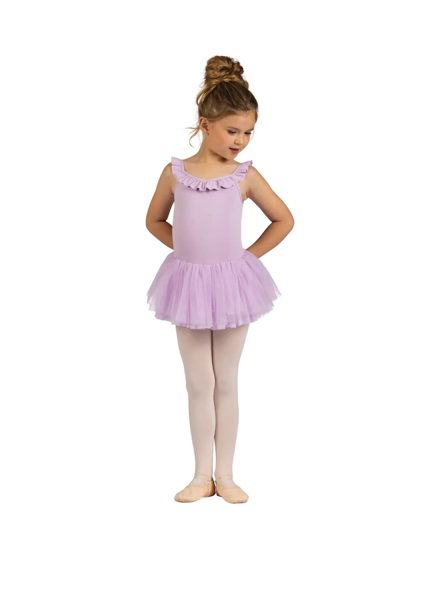 DANSHUZ 25206C BABETTE RUFFLE TRIMMED MESH BOW BACK LEOTARD DRESS