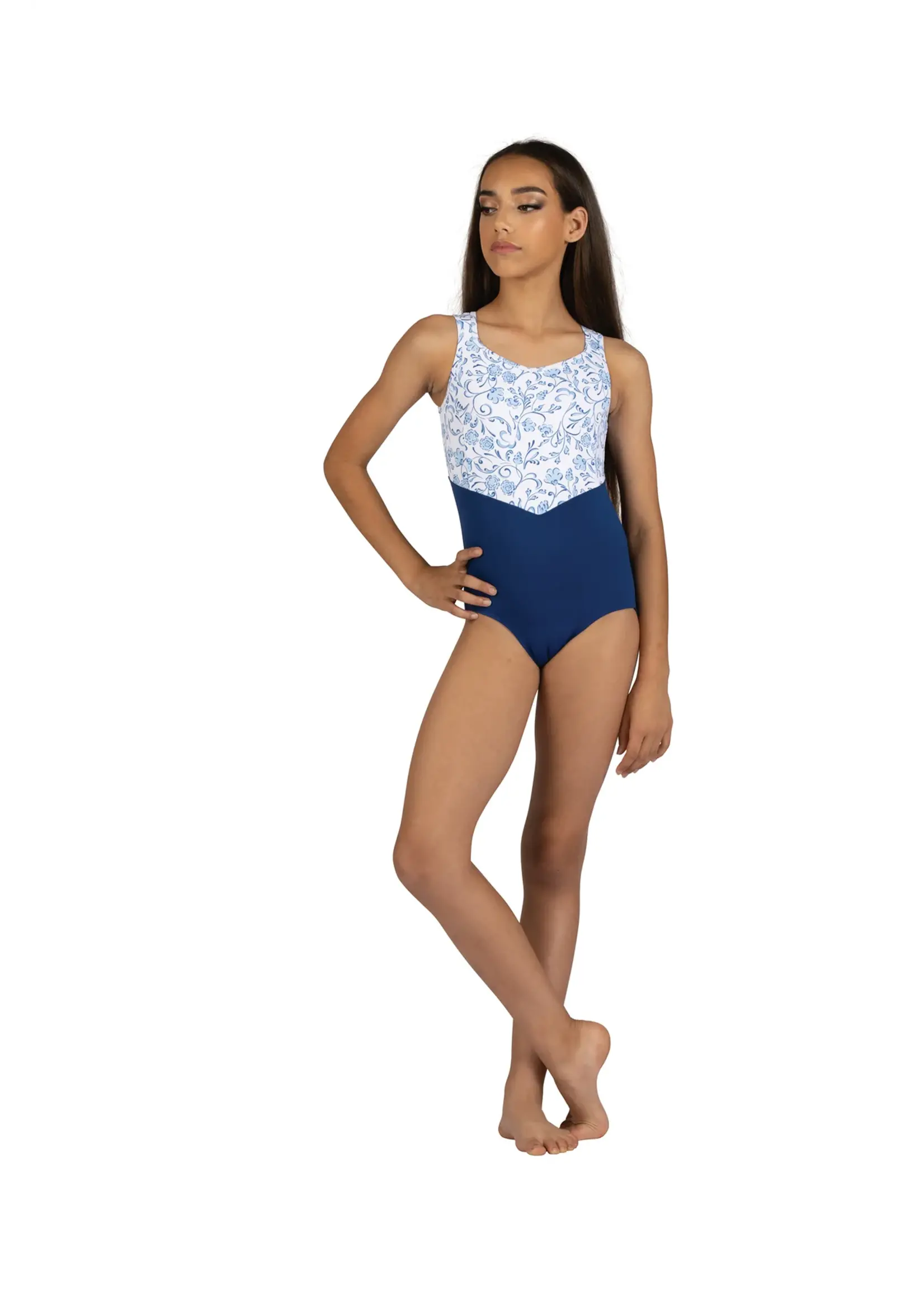 DANSHUZ 25109C SOPHIE FLORAL STEM BODICE OPEN BACK TANK LEOTARD