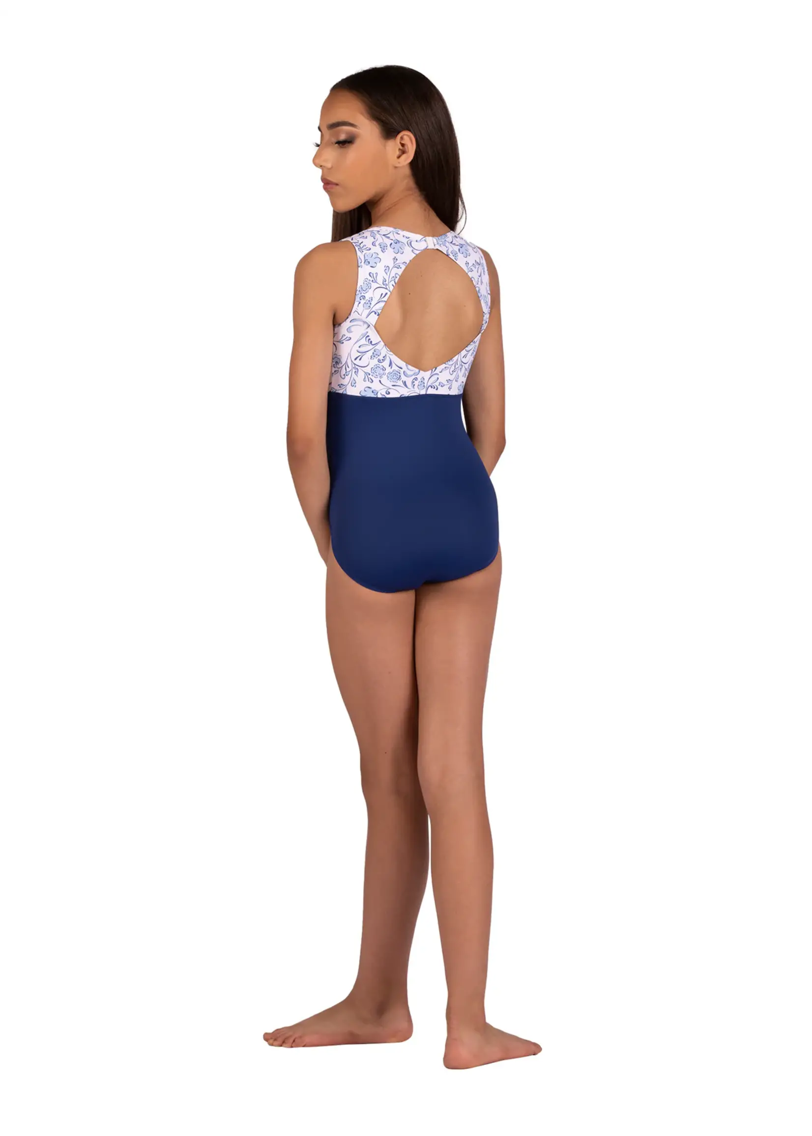 DANSHUZ 25109C SOPHIE FLORAL STEM BODICE OPEN BACK TANK LEOTARD