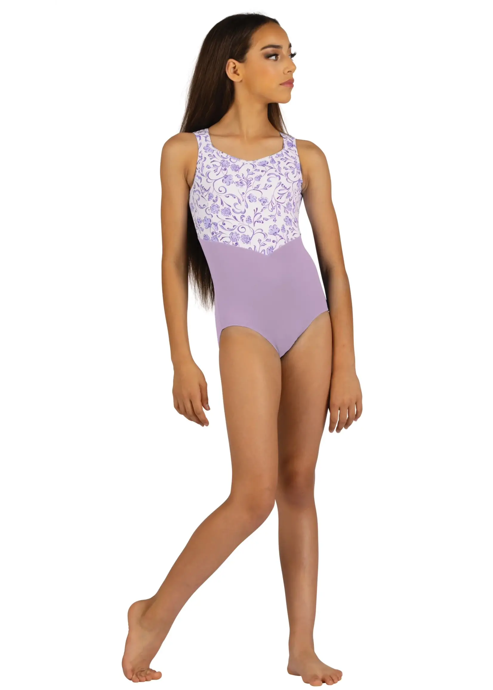 DANSHUZ 25109C SOPHIE FLORAL STEM BODICE OPEN BACK TANK LEOTARD