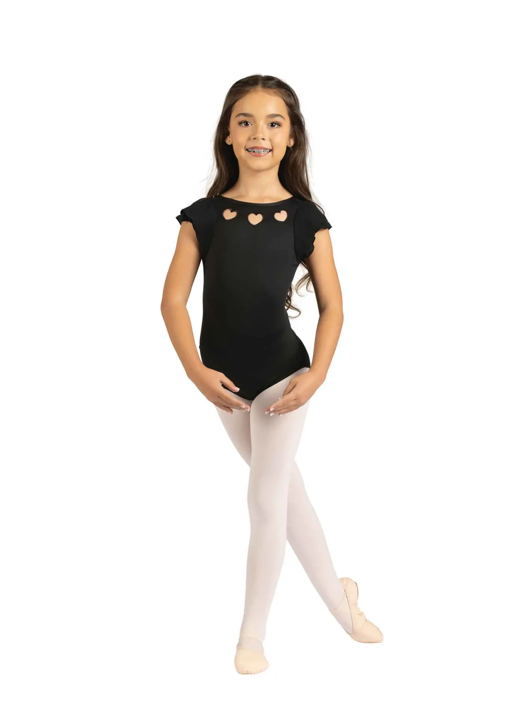 DANSHUZ 25104C FERNANDA TRIPLE HEART FLUTTER SLEEVE LEOTARD