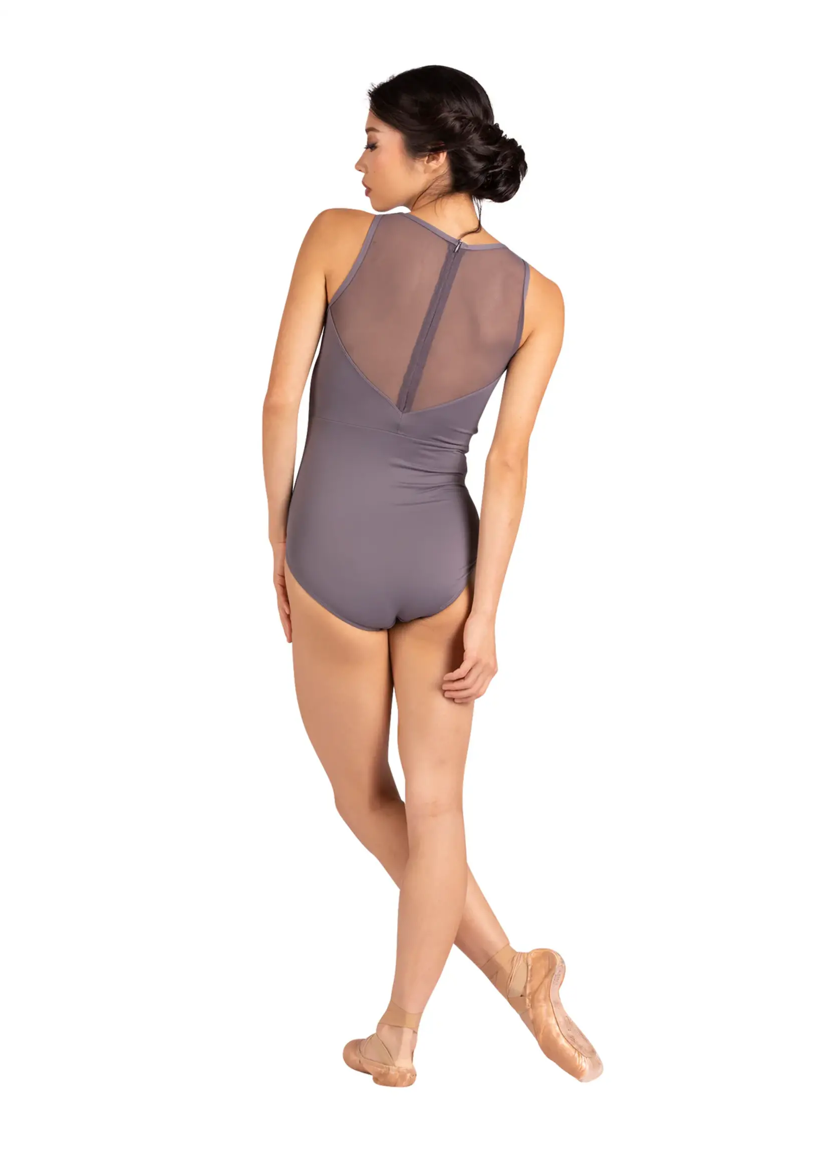 DANSHUZ 25114 GENEVIEVE SHIRRED WAIST SWEETHEART MESH ZIP BACK TANK LEOTARD