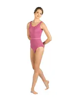DANSHUZ 25127 RANIA PLEATED SCOOP NECK TANK LEOTARD W/ MOCK WAISTBAND