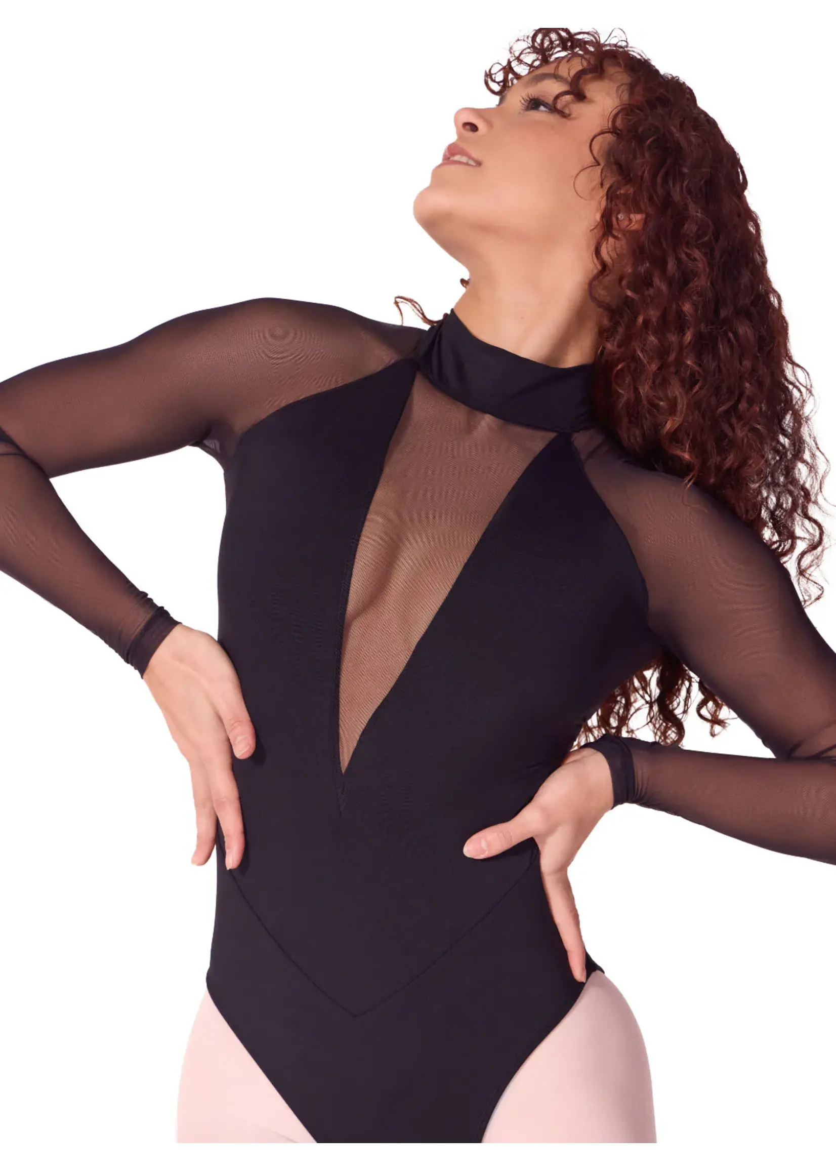 CAPEZIO & BUNHEADS AEL109W SOFT ELEGANCE VAVAVOOM MOCK NECK MESH LONG SLEEVE LEOTARD