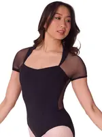 CAPEZIO & BUNHEADS AEL108W SOFT ELEGANCE COLLARED MESH SWEETHEART PRINCESS SEAM PUFF SHORT SLEEVE LEOTARD