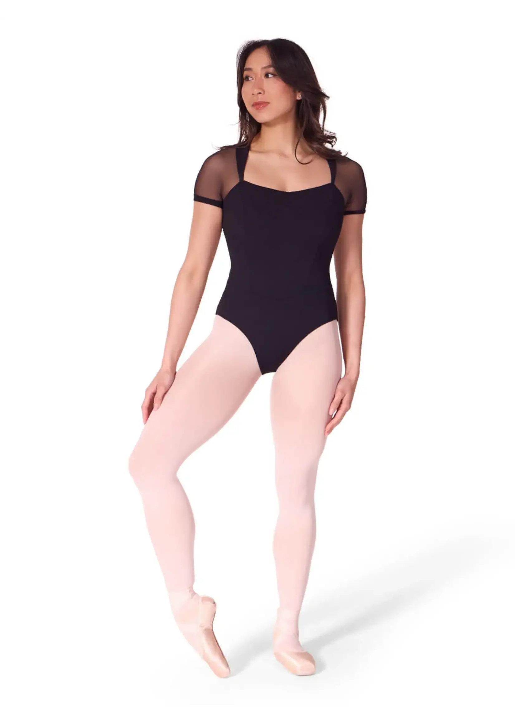CAPEZIO & BUNHEADS AEL108W SOFT ELEGANCE COLLARED MESH SWEETHEART PRINCESS SEAM PUFF SHORT SLEEVE LEOTARD