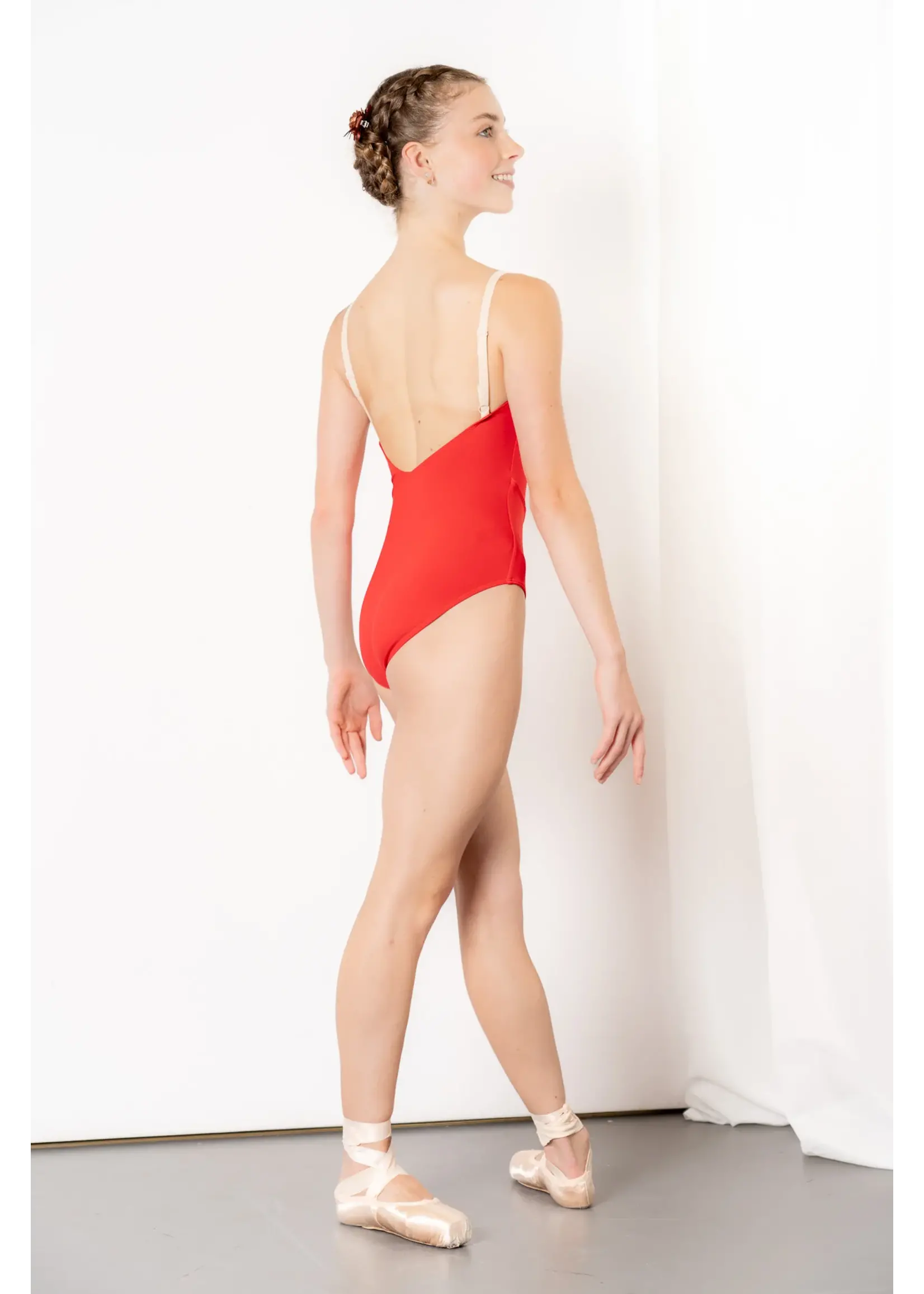 DANSE DE PARIS L0019L CHLOE DEEP V MESH FRONT BODICE CAMISOLE LEOTARD WITH NUDE ADJUSTABLE STRAPS