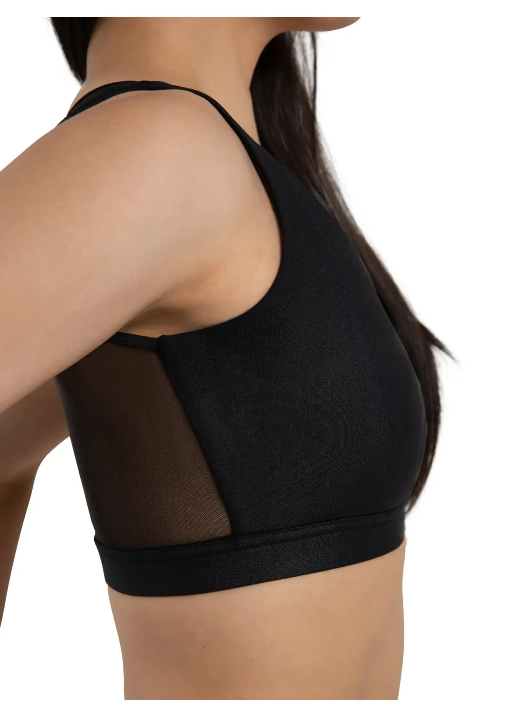 CAPEZIO & BUNHEADS A12264W CURVED RHYTHM SHIMMER NIKI ASYMMETRICAL NECKLINE CROPPED BRA TOP