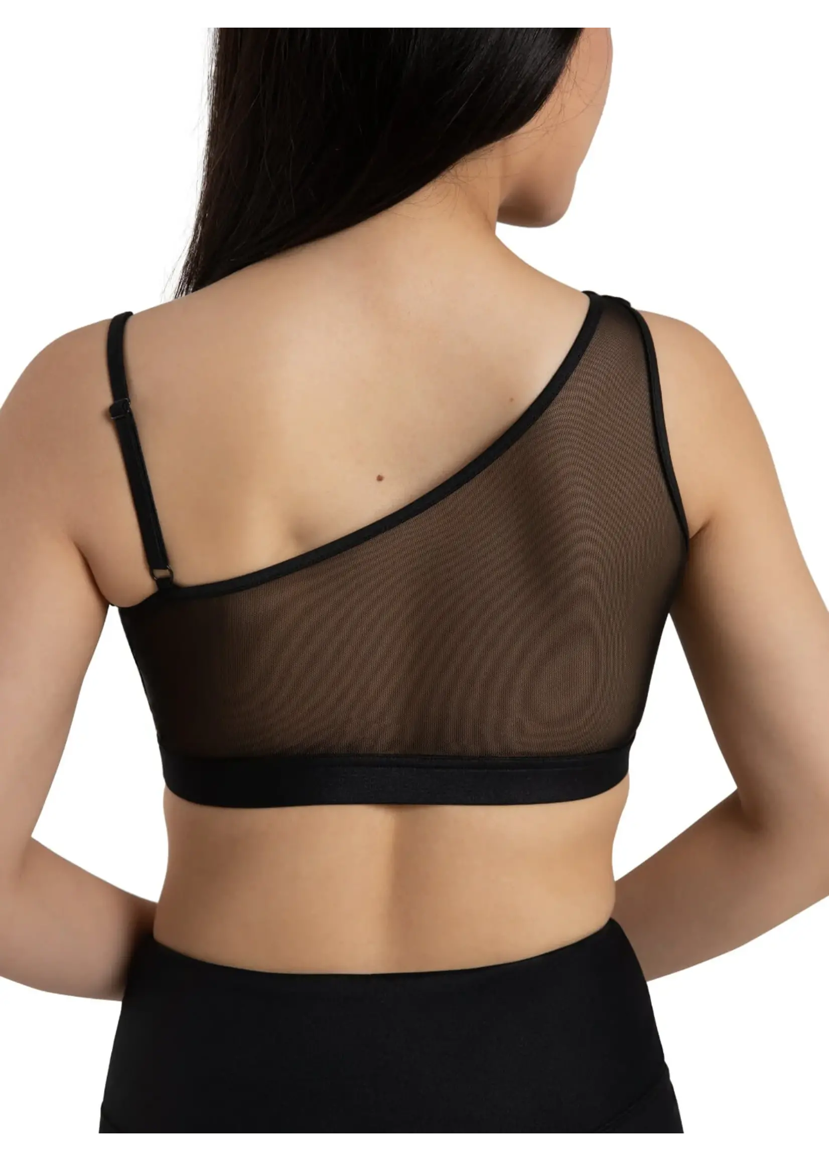 CAPEZIO & BUNHEADS A12264W CURVED RHYTHM SHIMMER NIKI ASYMMETRICAL NECKLINE CROPPED BRA TOP