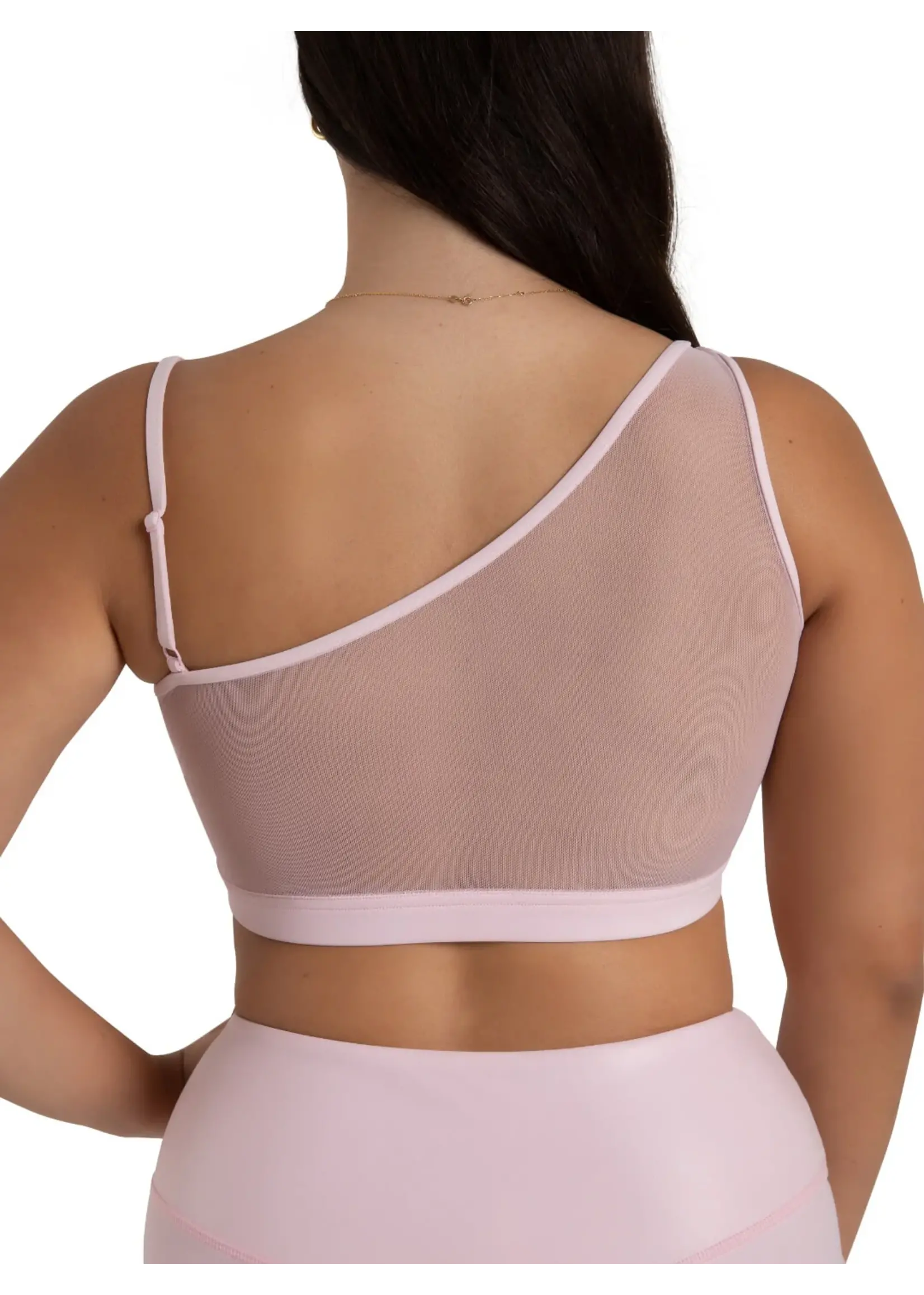 CAPEZIO & BUNHEADS A12264W CURVED RHYTHM SHIMMER NIKI ASYMMETRICAL NECKLINE CROPPED BRA TOP