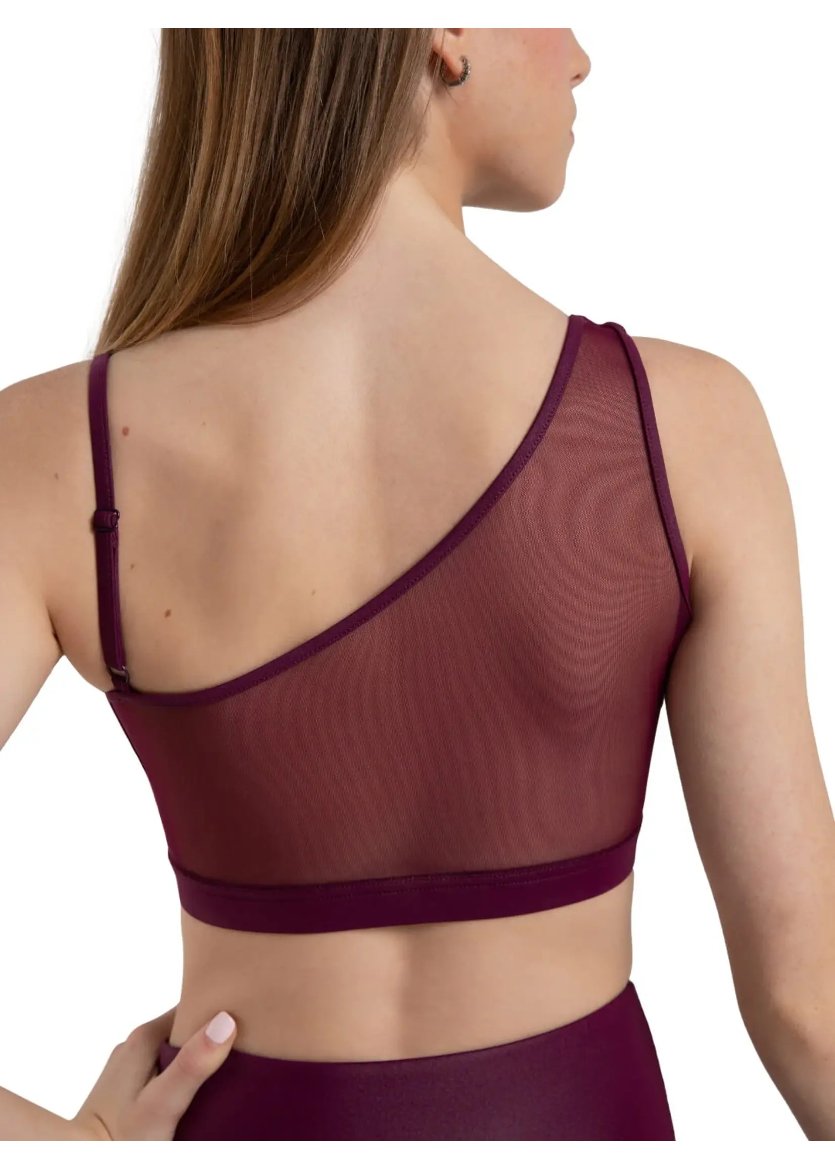 CAPEZIO & BUNHEADS A12264W CURVED RHYTHM SHIMMER NIKI ASYMMETRICAL NECKLINE CROPPED BRA TOP