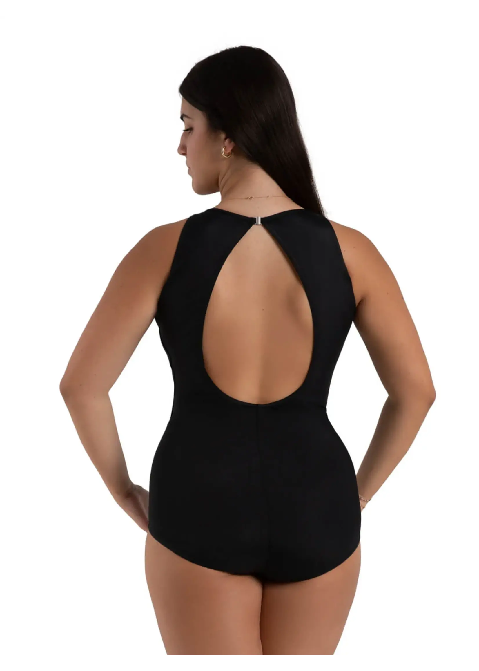 CAPEZIO & BUNHEADS A12262W CURVED RHYTHM AGUSTA ASYMMETRICAL SHIMMER MESH HIGH NECK TANK LEOTARD