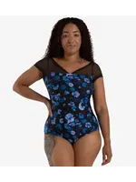CAPEZIO & BUNHEADS A12270W COASTAL BLOOM CORAL MESH V FRONT YOKE CAP SLEEVE LEOTARD
