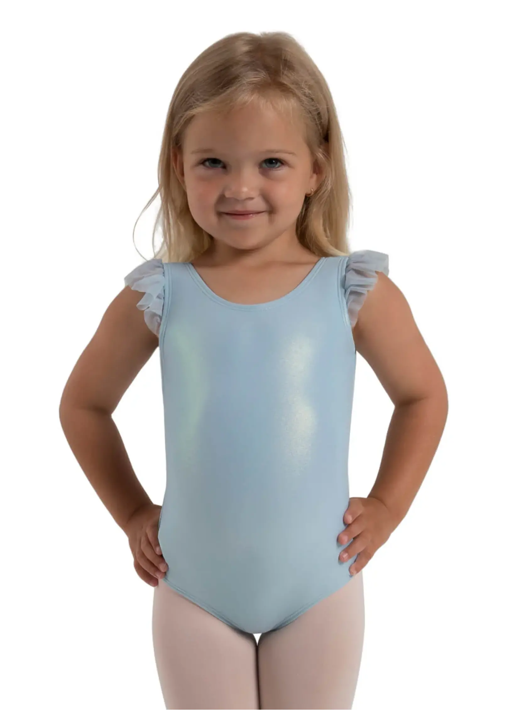 CAPEZIO & BUNHEADS A12280C WANDERLUST AMELIA MESH FLUTTER SLEEVE FOIL FINISH TANK LEOTARD