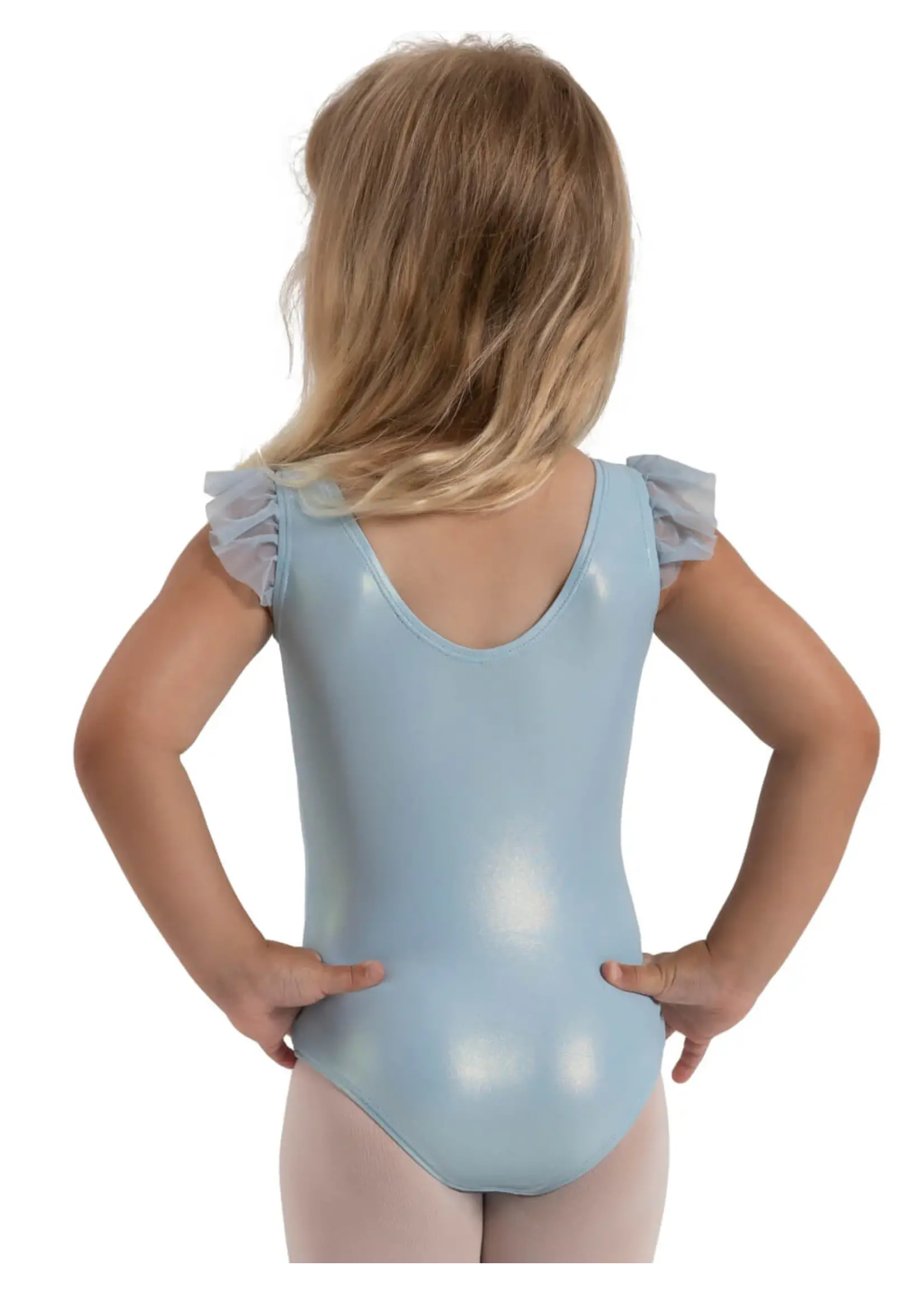 CAPEZIO & BUNHEADS A12280C WANDERLUST AMELIA MESH FLUTTER SLEEVE FOIL FINISH TANK LEOTARD