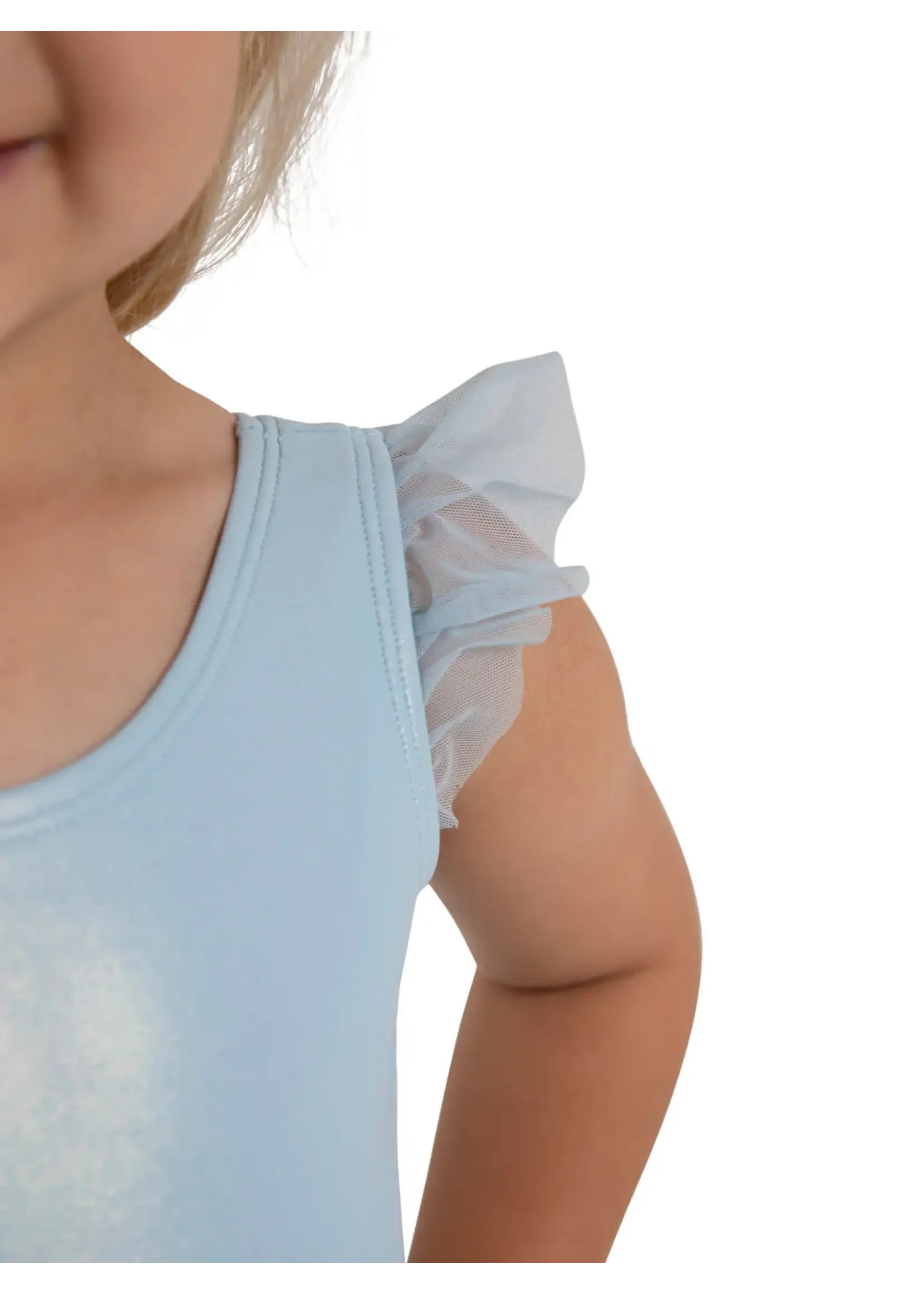 CAPEZIO & BUNHEADS A12280C WANDERLUST AMELIA MESH FLUTTER SLEEVE FOIL FINISH TANK LEOTARD