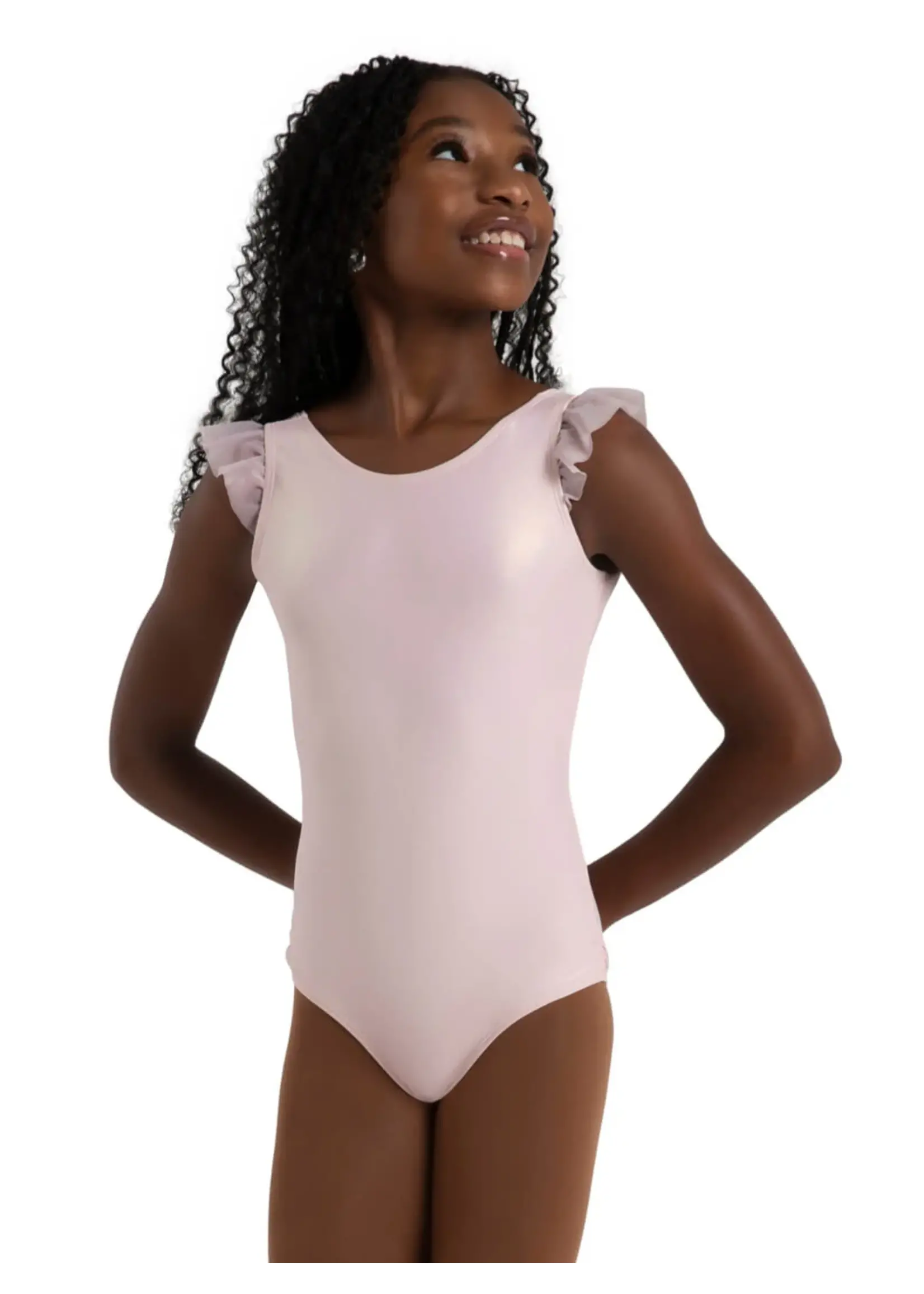 CAPEZIO & BUNHEADS A12280C WANDERLUST AMELIA MESH FLUTTER SLEEVE FOIL FINISH TANK LEOTARD