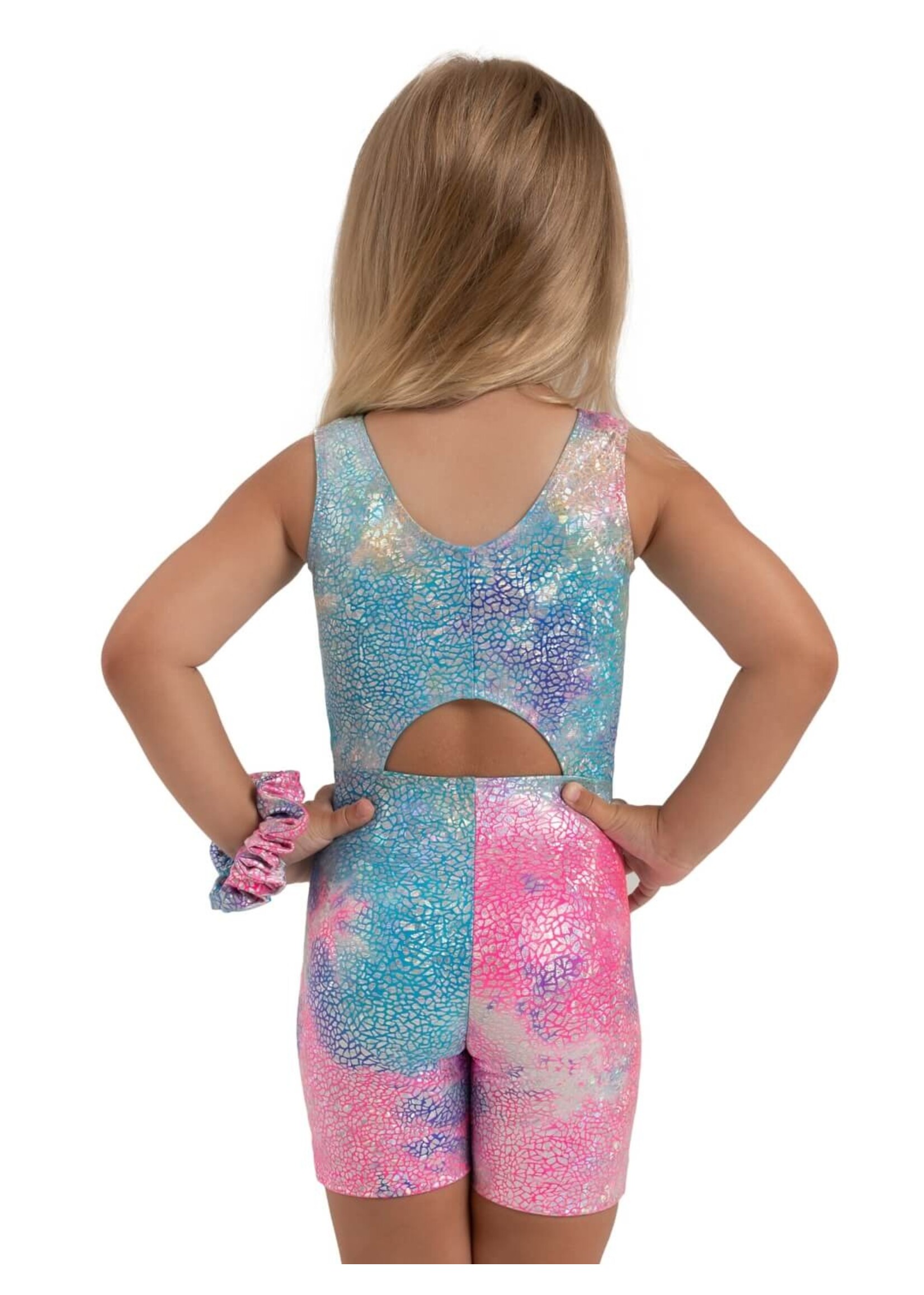 CAPEZIO & BUNHEADS A12303C STARDUST FOIL TIE-DYE SCOOP FRONT TANK BIKETARD