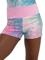 CAPEZIO & BUNHEADS A12306C SHIMMER FOIL TIE-DYE WIDE WAISTBAND SHORT