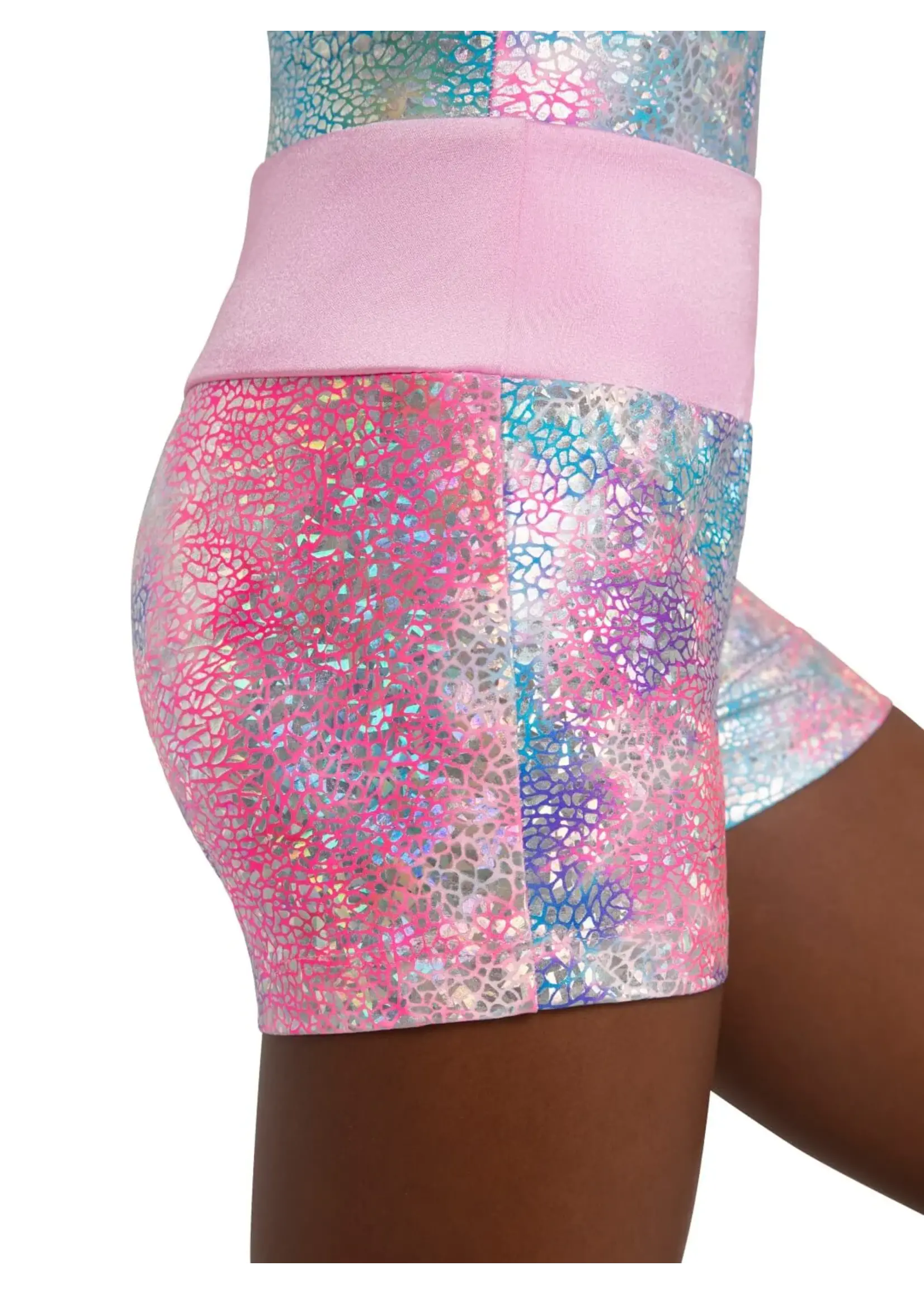 CAPEZIO & BUNHEADS A12306C SHIMMER FOIL TIE-DYE WIDE WAISTBAND SHORT