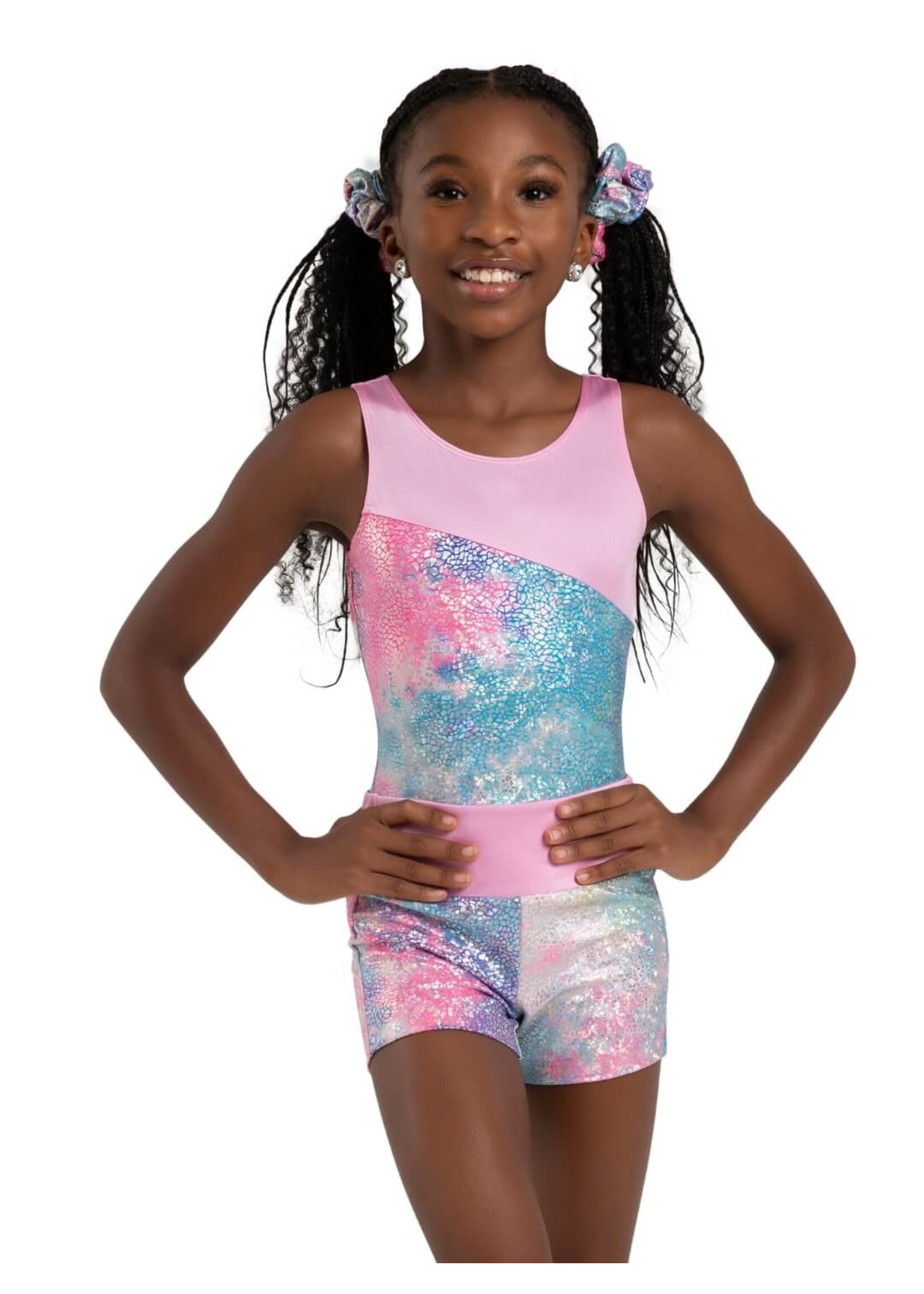 CAPEZIO & BUNHEADS A12306C SHIMMER FOIL TIE-DYE WIDE WAISTBAND SHORT