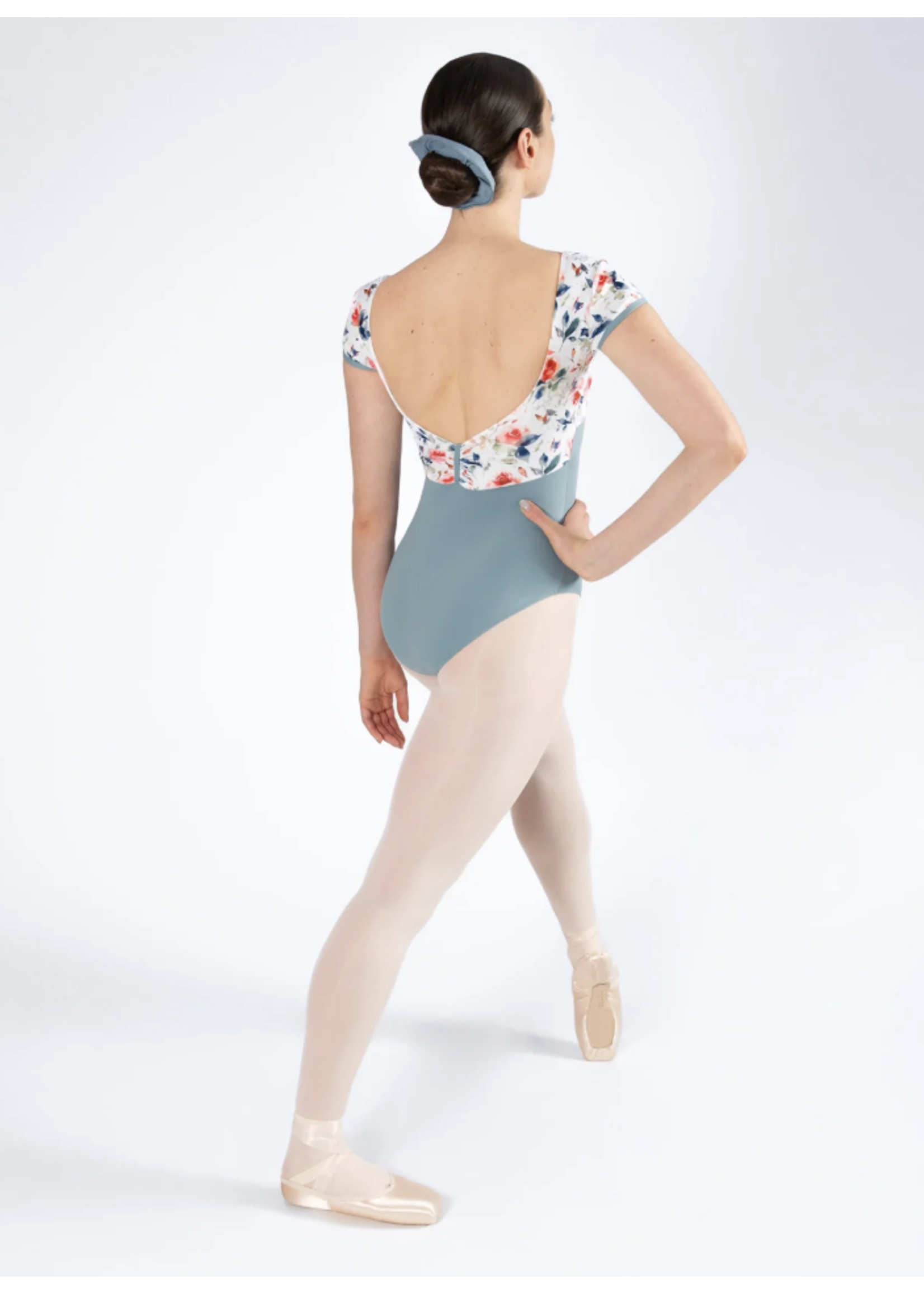 ENERGETIKS IAL167TR1 ALEXANDRA FLORAL BODICE V FRONT & BACK CAP SLEEVE LEOTARD