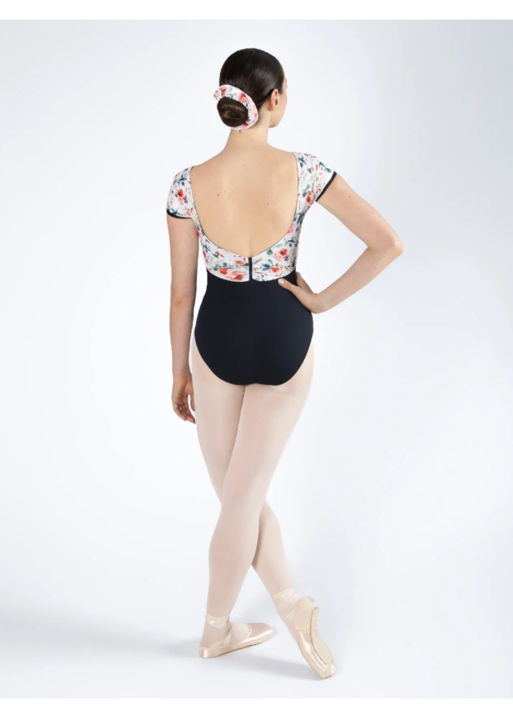 ENERGETIKS IAL167TR1 ALEXANDRA FLORAL BODICE V FRONT & BACK CAP SLEEVE LEOTARD