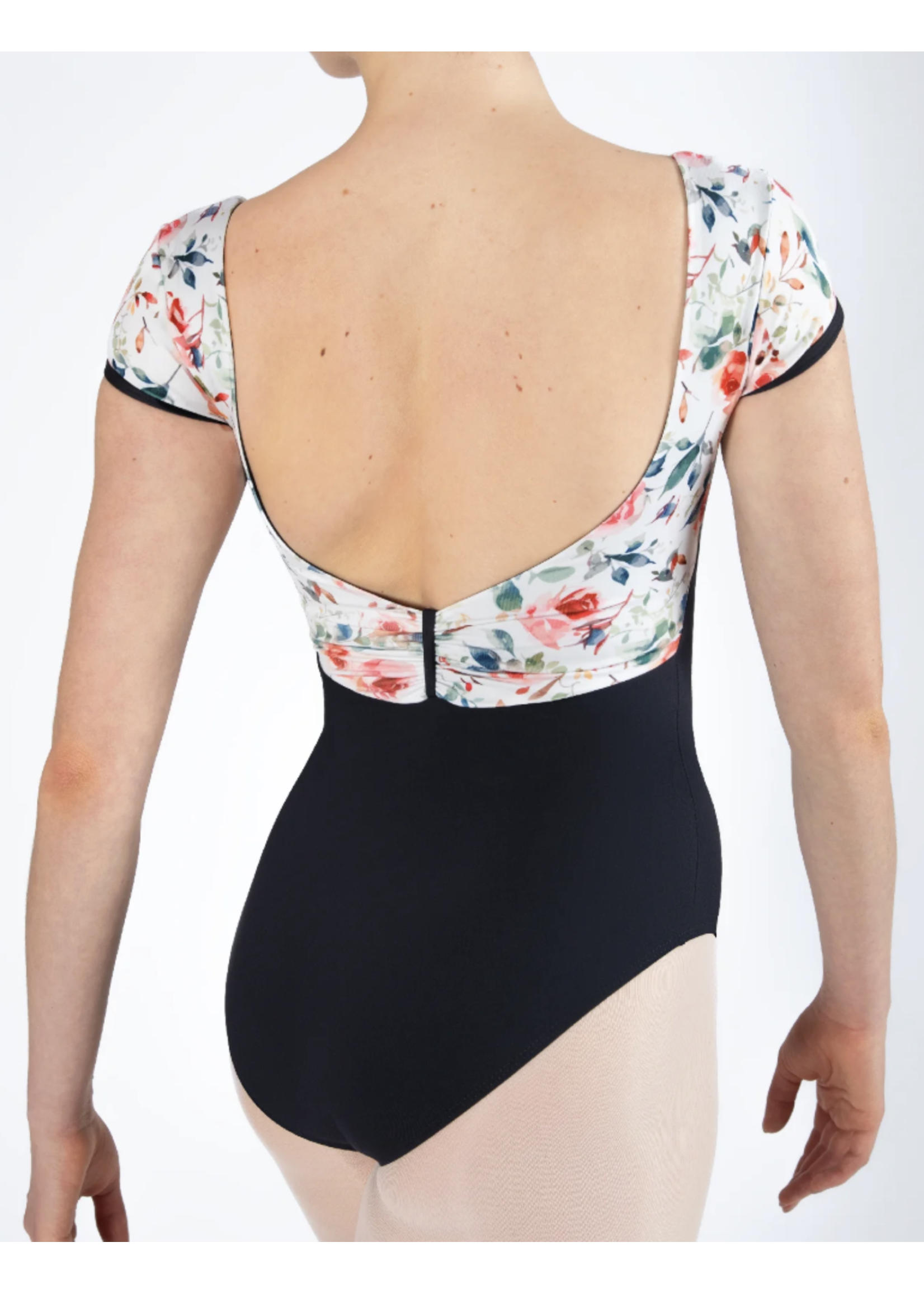 ENERGETIKS IAL167TR1 ALEXANDRA FLORAL BODICE V FRONT & BACK CAP SLEEVE LEOTARD