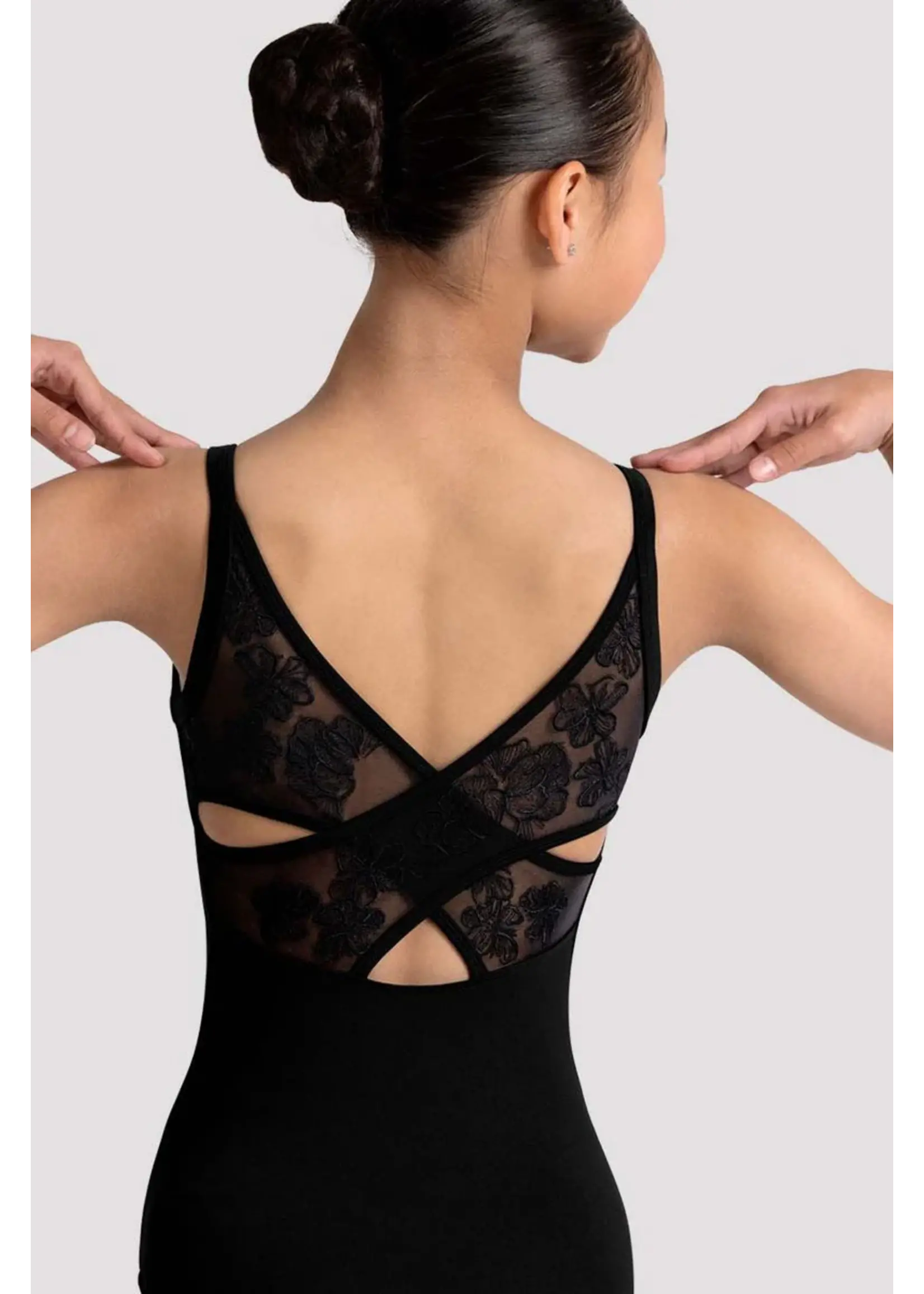BLOCH & MIRELLA CL70004 JAZZ SWEETHEART FRONT EMBROIDERED CROSS OVER BACK CAMISOLE LEOTARD