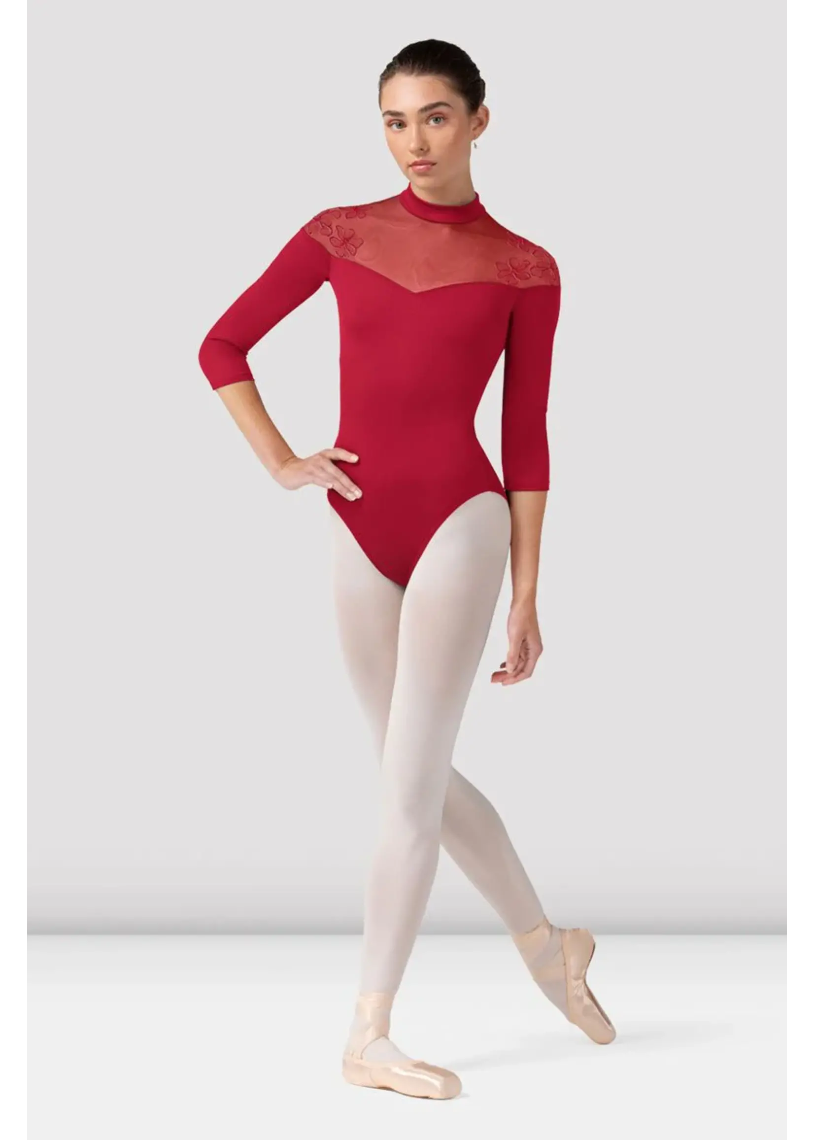 BLOCH & MIRELLA L60001 CALISTA SWEETHEART FRONT EMBROIDERED 3/4 SLEEVE LEOTARD