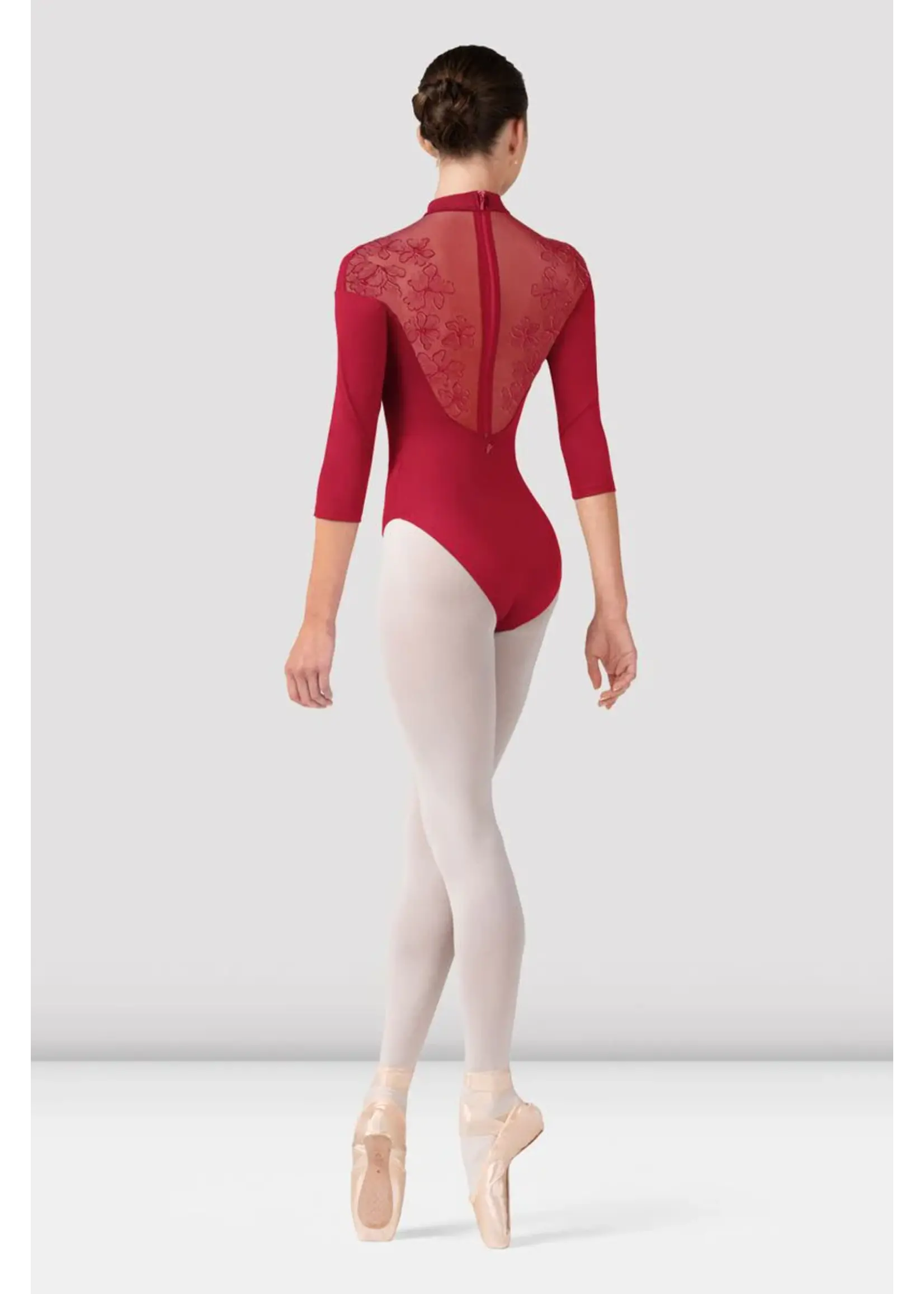 BLOCH & MIRELLA L60001 CALISTA SWEETHEART FRONT EMBROIDERED 3/4 SLEEVE LEOTARD