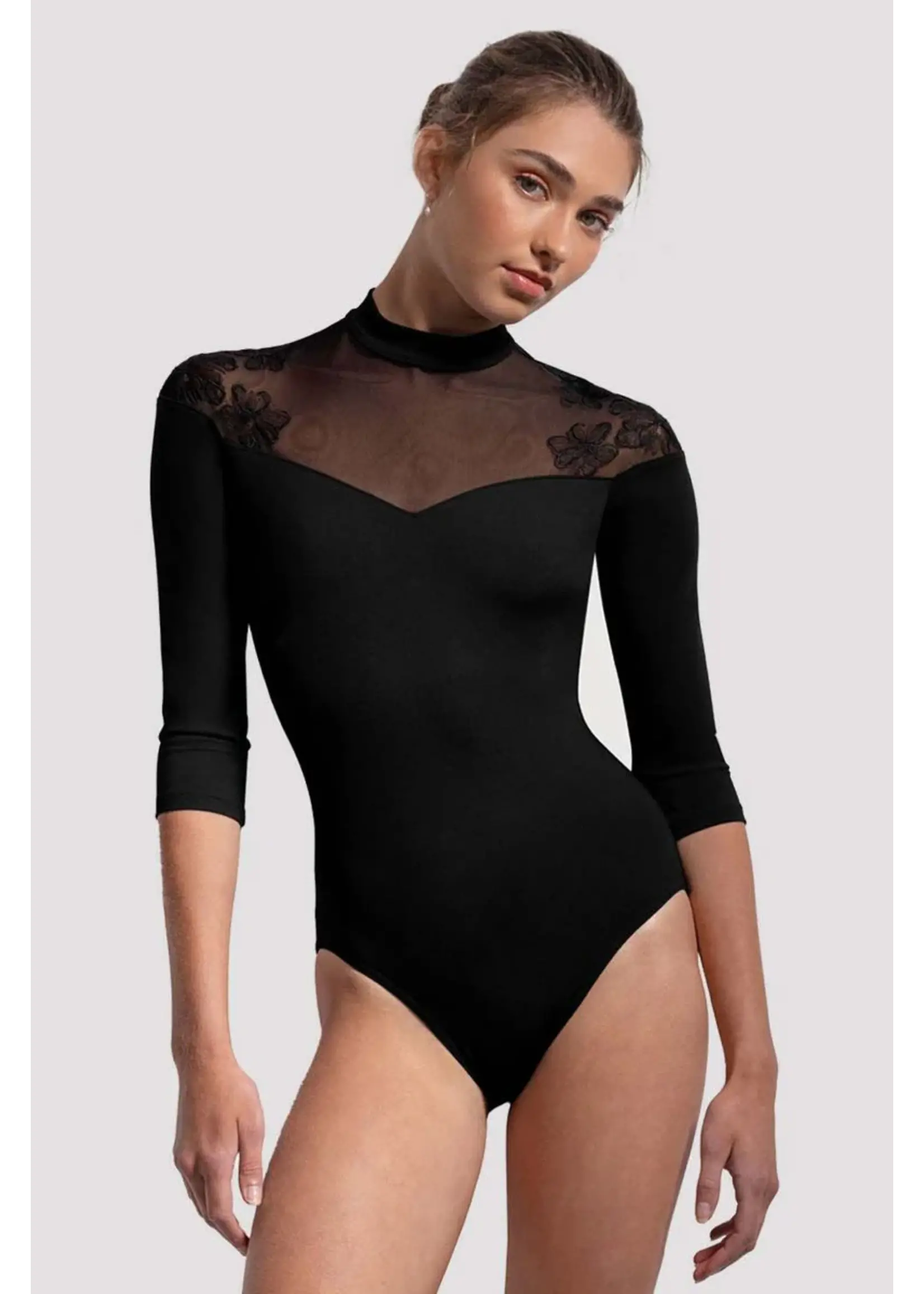 BLOCH & MIRELLA L60001 CALISTA SWEETHEART FRONT EMBROIDERED 3/4 SLEEVE LEOTARD