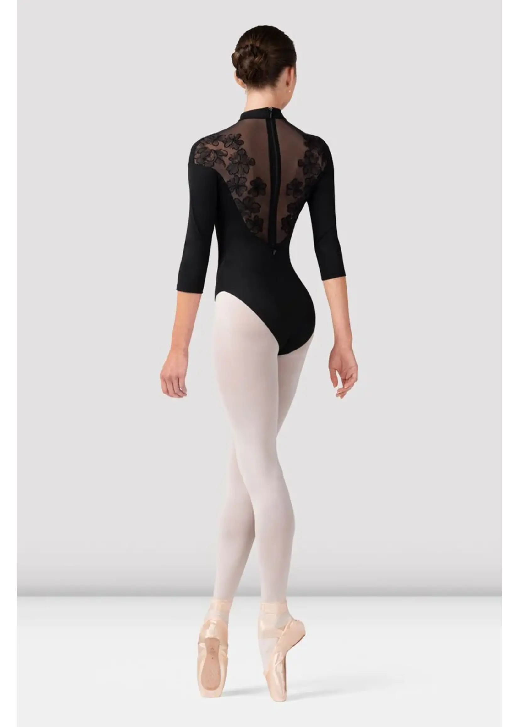 BLOCH & MIRELLA L60001 CALISTA SWEETHEART FRONT EMBROIDERED 3/4 SLEEVE LEOTARD