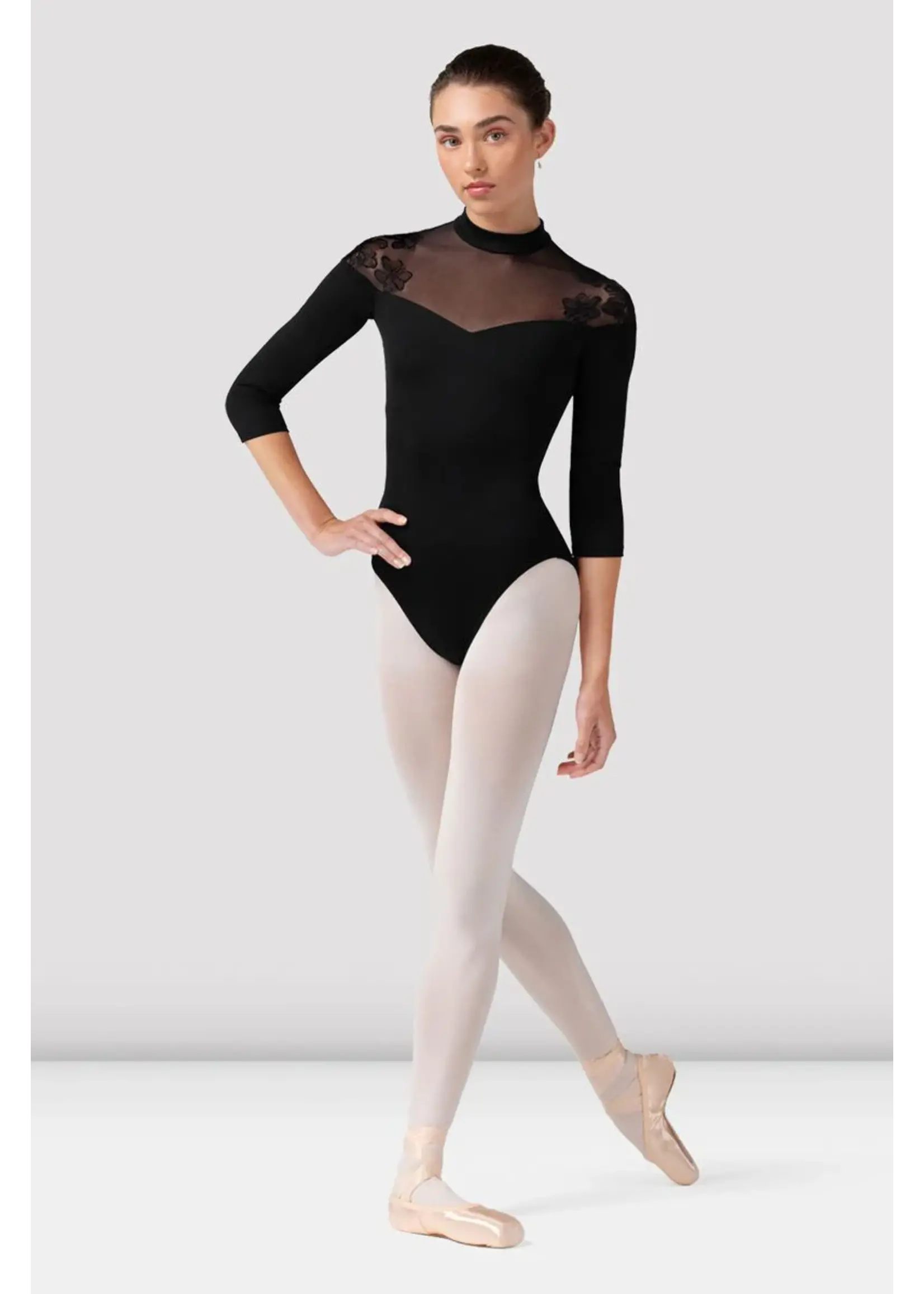 BLOCH & MIRELLA L60001 CALISTA SWEETHEART FRONT EMBROIDERED 3/4 SLEEVE LEOTARD