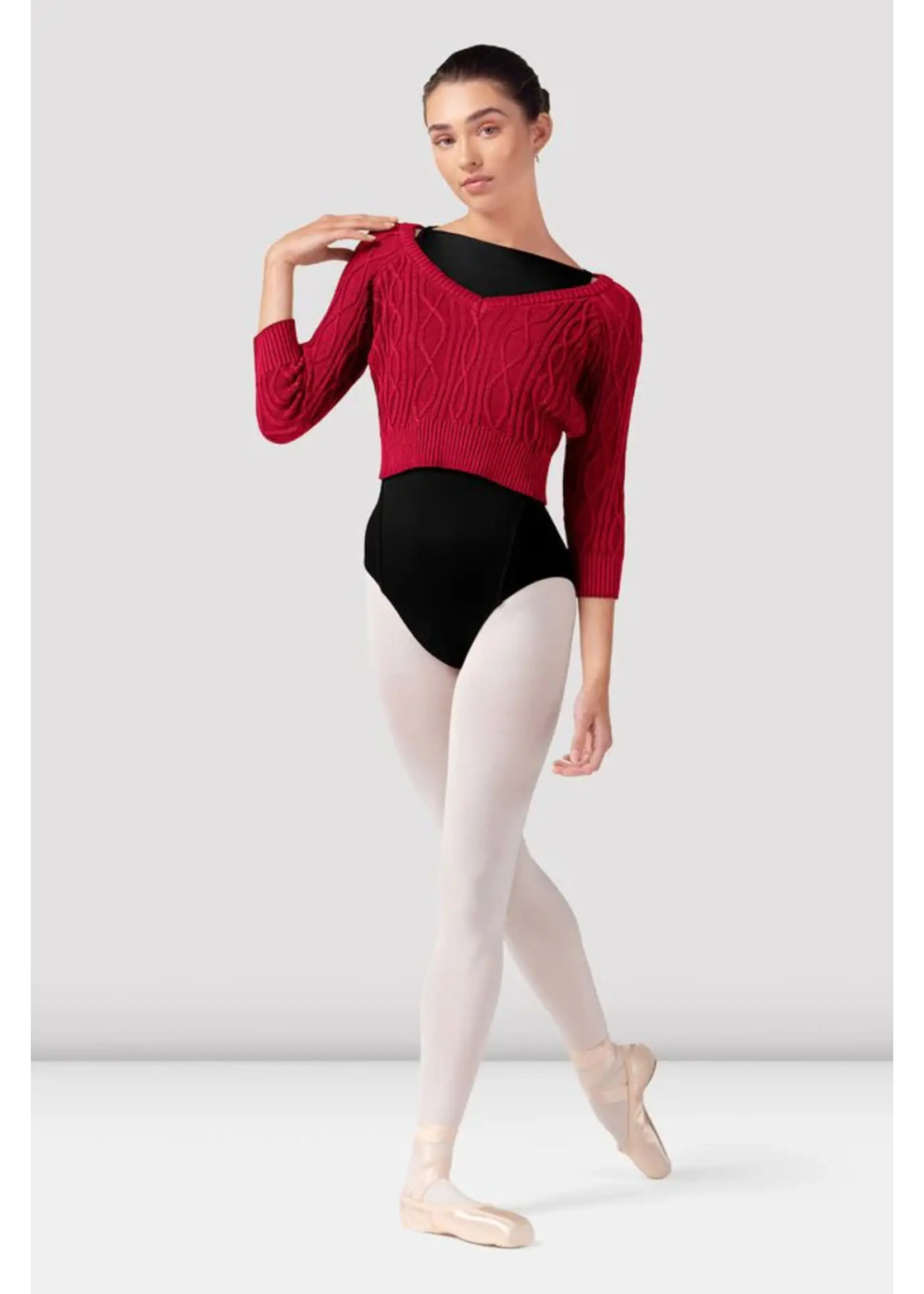 BLOCH & MIRELLA Z30013 BIANCA V NECK RAGLAN CROPPED SLEEVED KNIT TOP