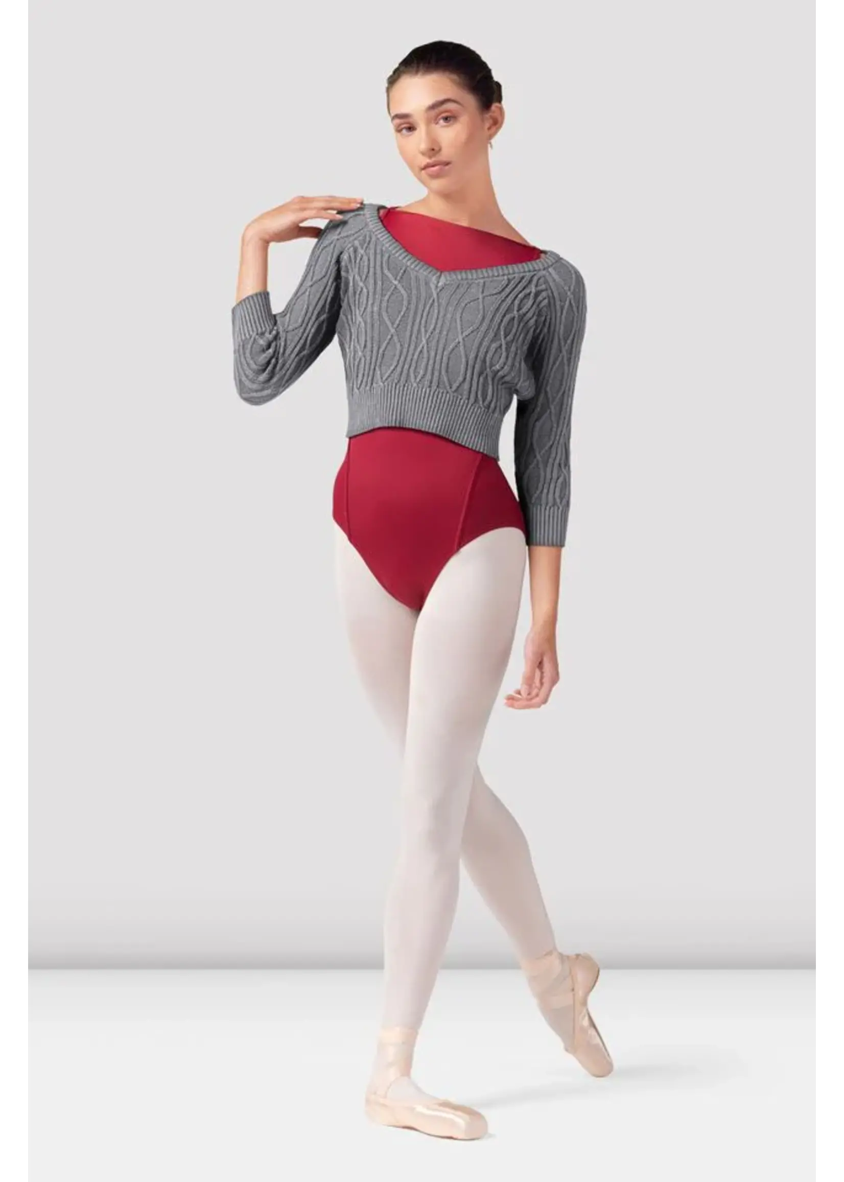 BLOCH & MIRELLA Z30013 BIANCA V NECK RAGLAN CROPPED SLEEVED KNIT TOP