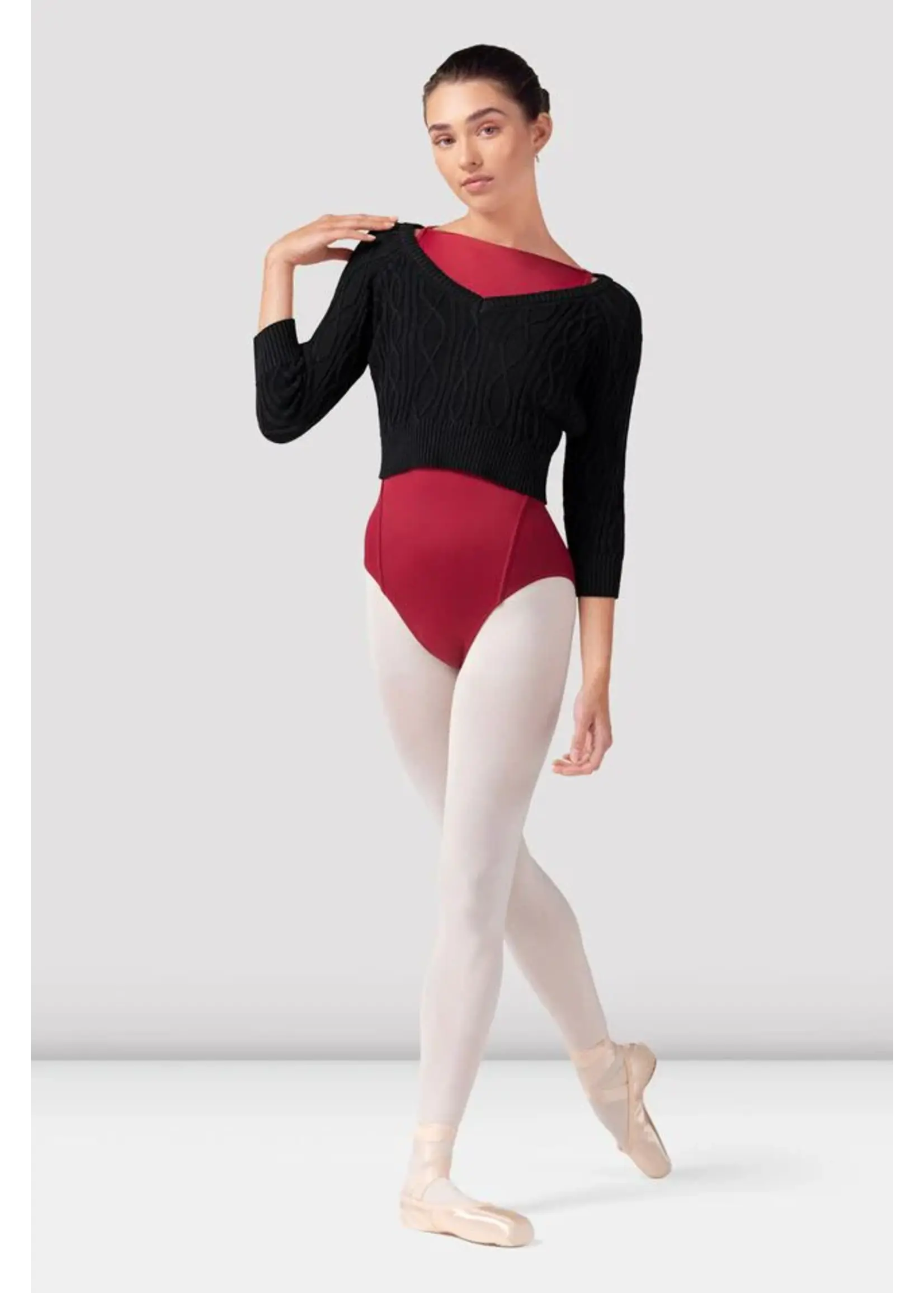 BLOCH & MIRELLA Z30013 BIANCA V NECK RAGLAN CROPPED SLEEVED KNIT TOP