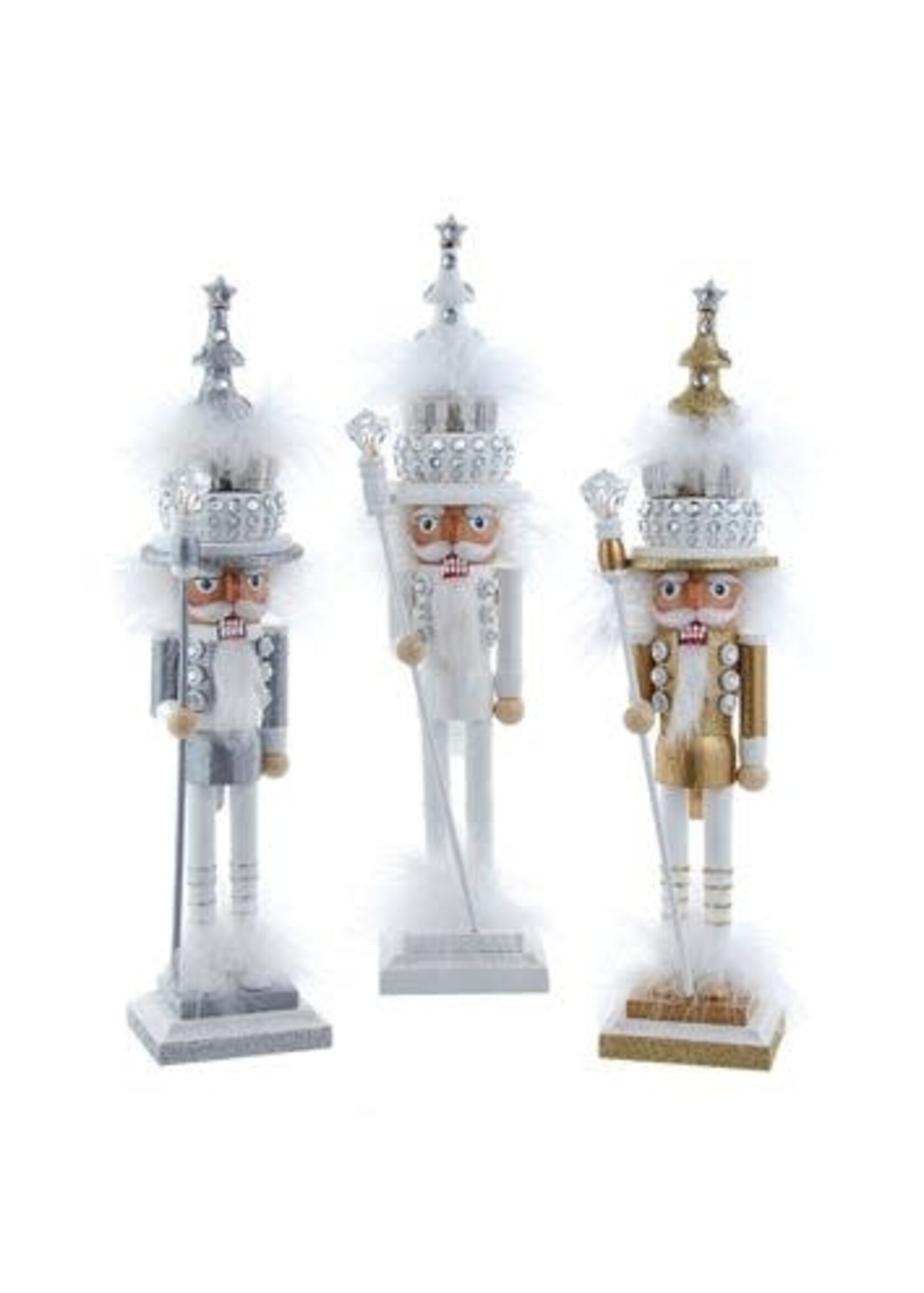KURT S. ADLER HA0770 HOLLYWOOD SILVER & GOLD DIAMOND TREE HEAD 15" NUTCRACKER