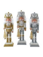 KURT S. ADLER HA0749 HOLLYWOOD GLITTER GOLD, SILVER & WHITE SOLDIERS 15" NUTCRACKER WITH TREES