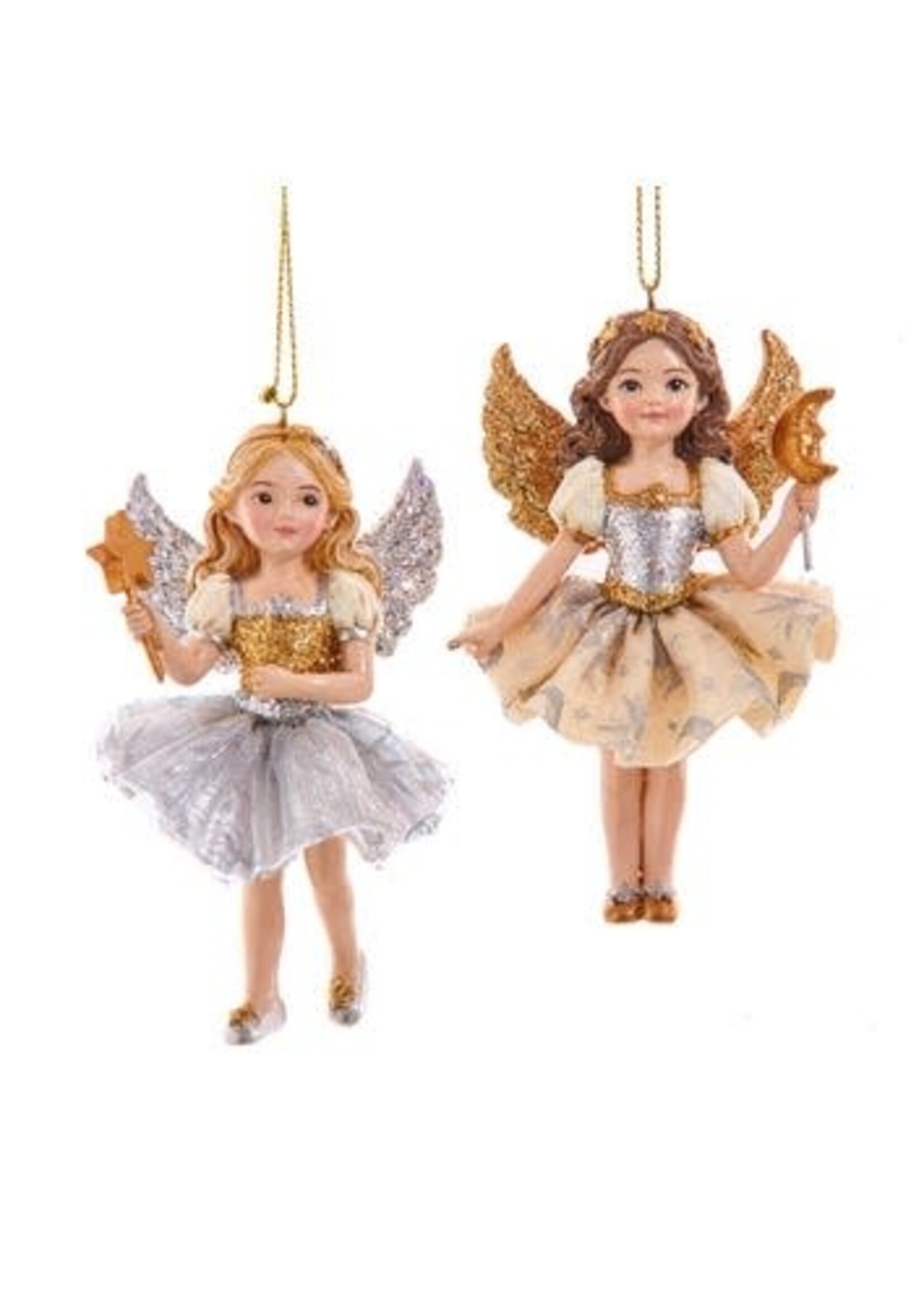 KURT S. ADLER E1040 CELESTIAL MOON & STARS GOLD & SILVER ANGEL 4" ORNAMENT