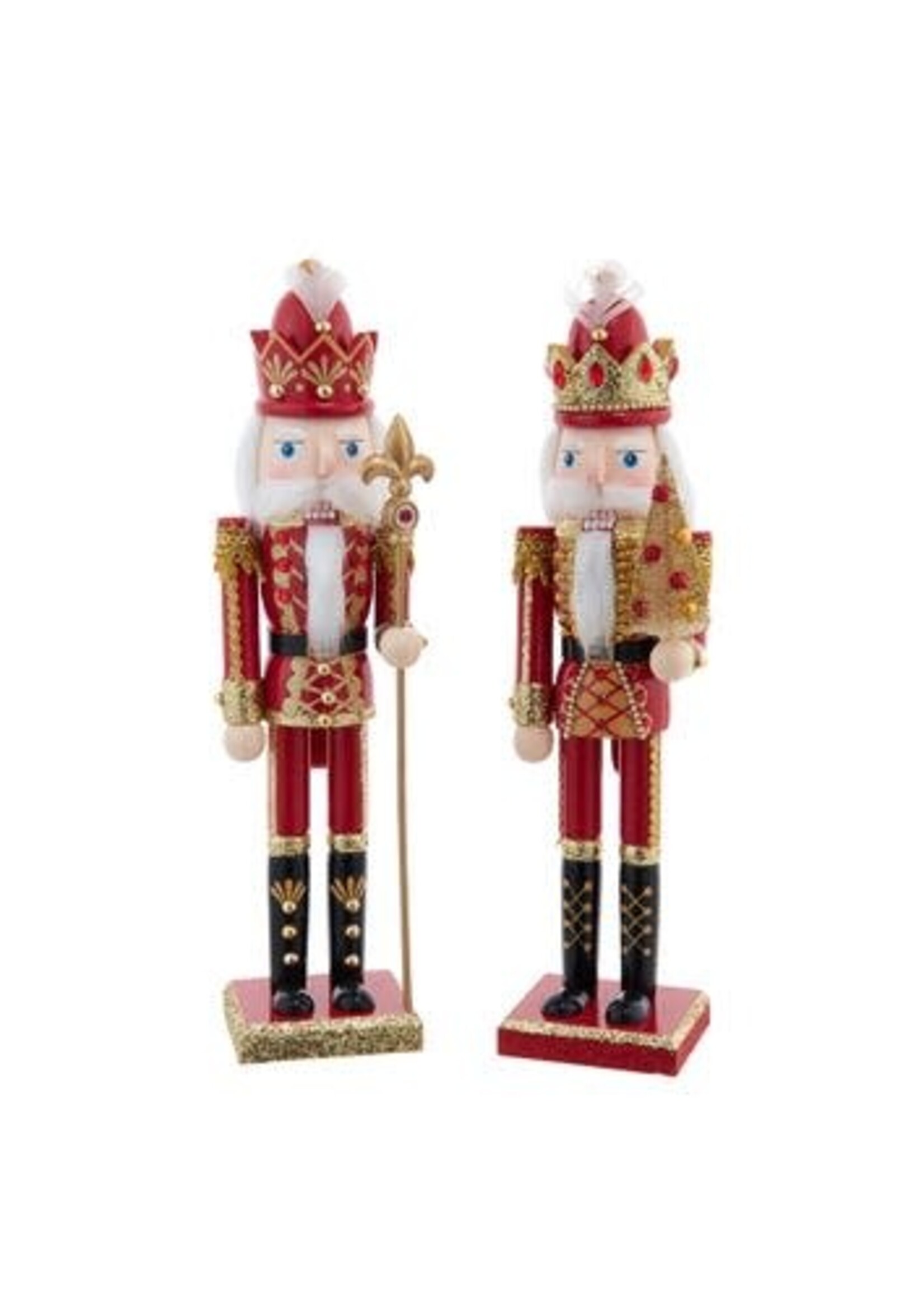 KURT S. ADLER F2438 REGAL RED GLITTERED STAFF & TREE 15" NUTCRACKER