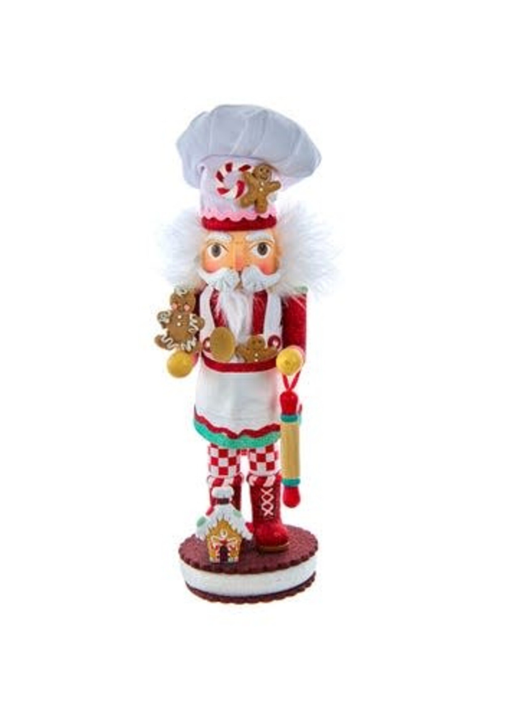 KURT S. ADLER HA0325 GINGERBREAD CHEF W/ APRON, ROLLING PIN & CHECKERBOARD BOOTS 15" NUTCRACKER