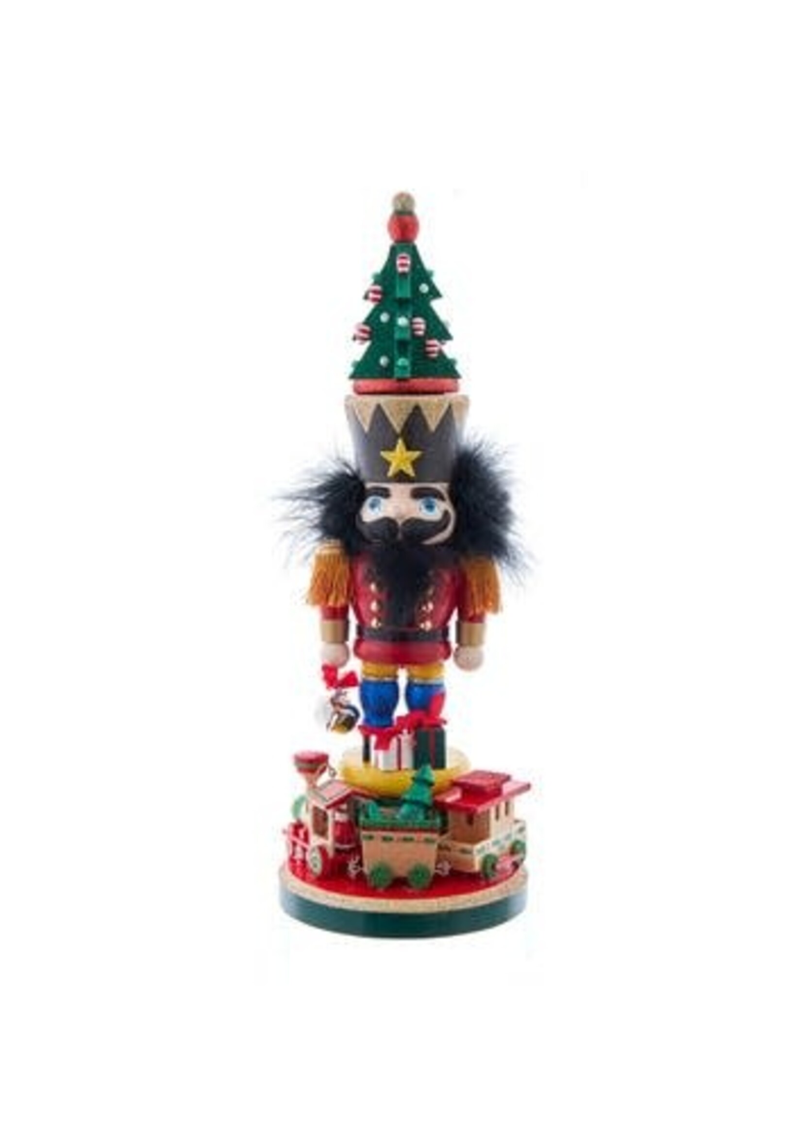 KURT S. ADLER HA0786 HOLLYWOOD TREE, TASSLES & TRAIN 18" STAR NUTCRACKER ON TOYLAND BASE